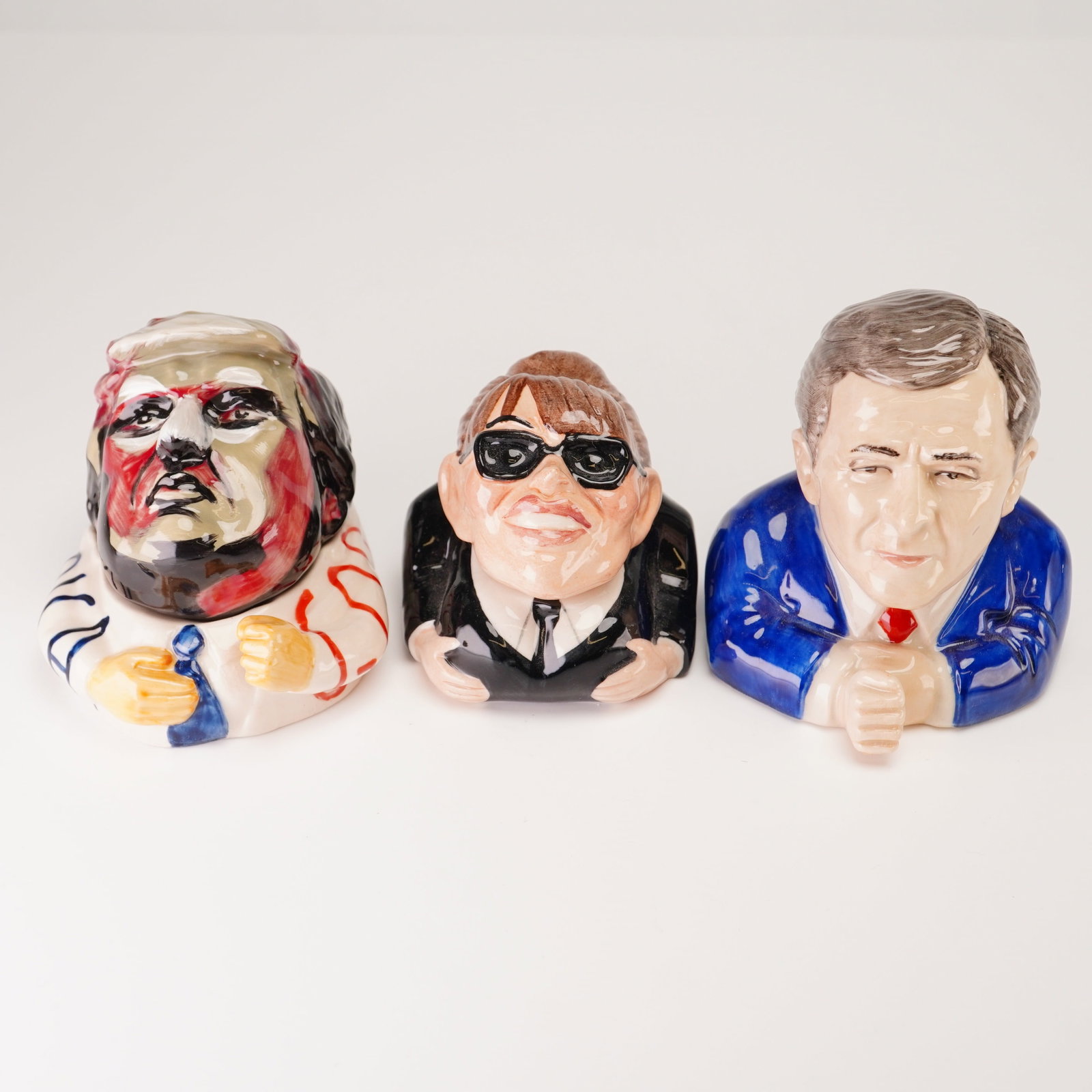 3pc Kevin Francis Satirical Face Pots, Prototype Trump, Palin, and Bush (1 of 4)