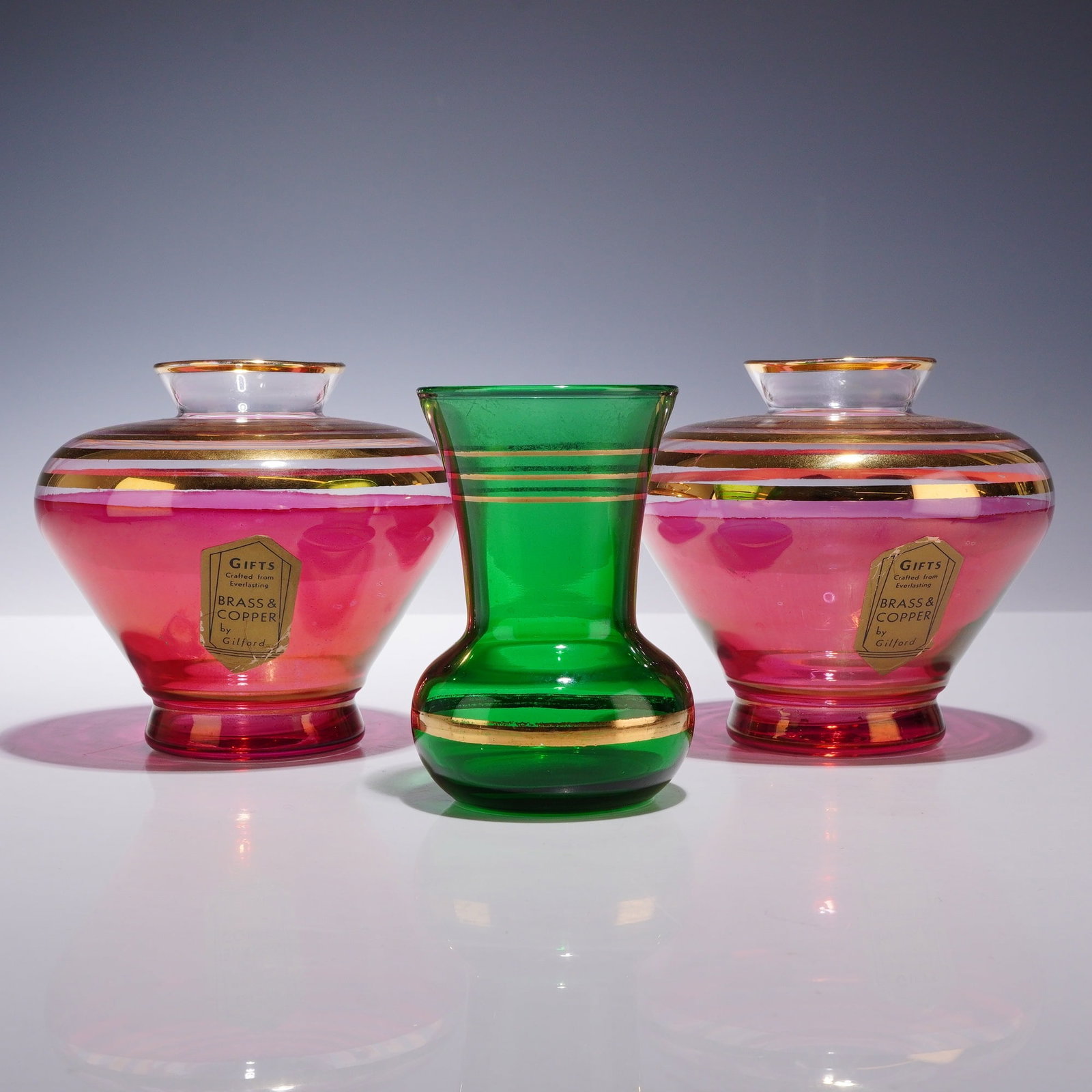 Three Gilt Decorated Glass Vases including Gilford Pink Examples (1 of 3)