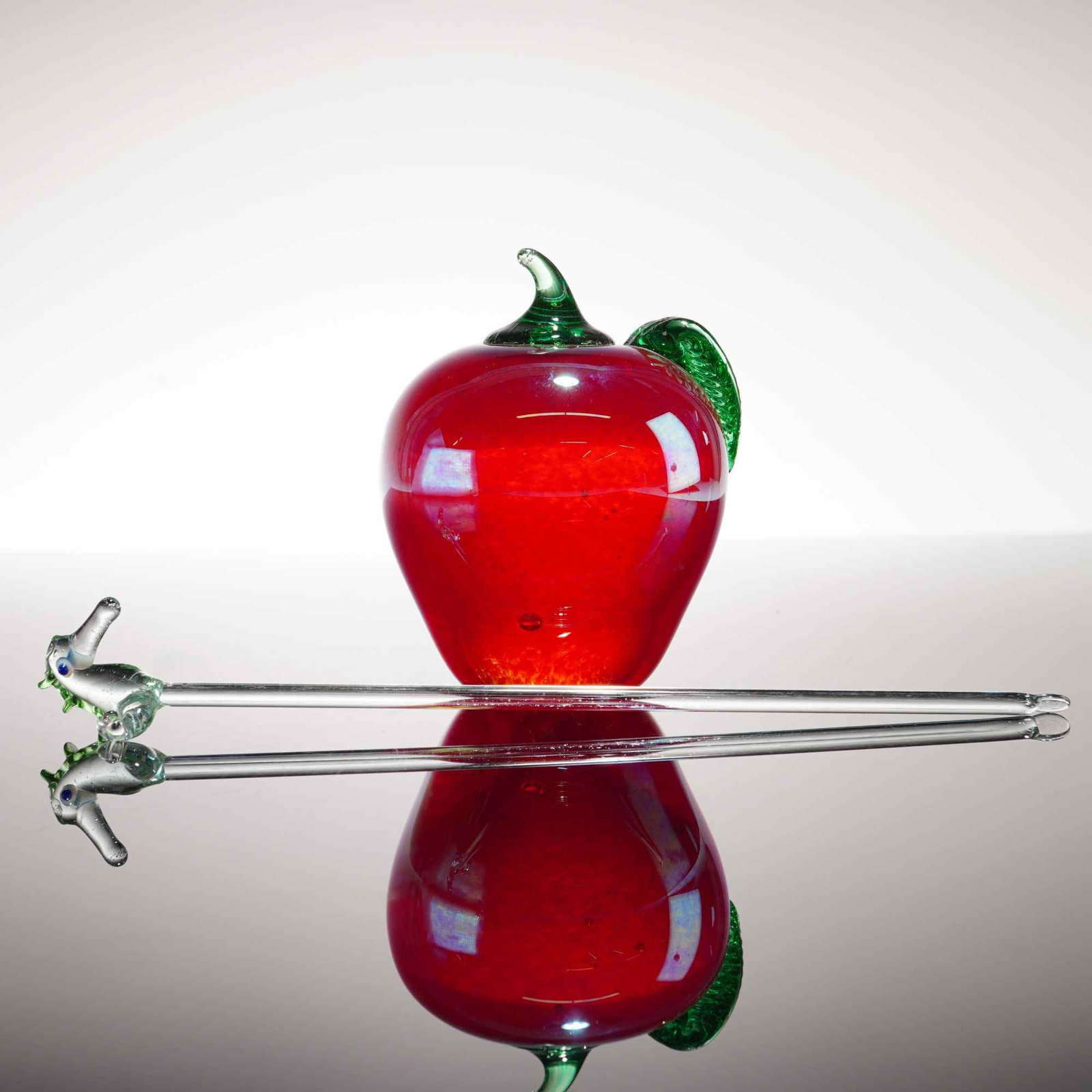Two Pieces of Studio Art Glass Items Including an GES Apple Paperweight and Seahorse Stirrer (1 of 5)