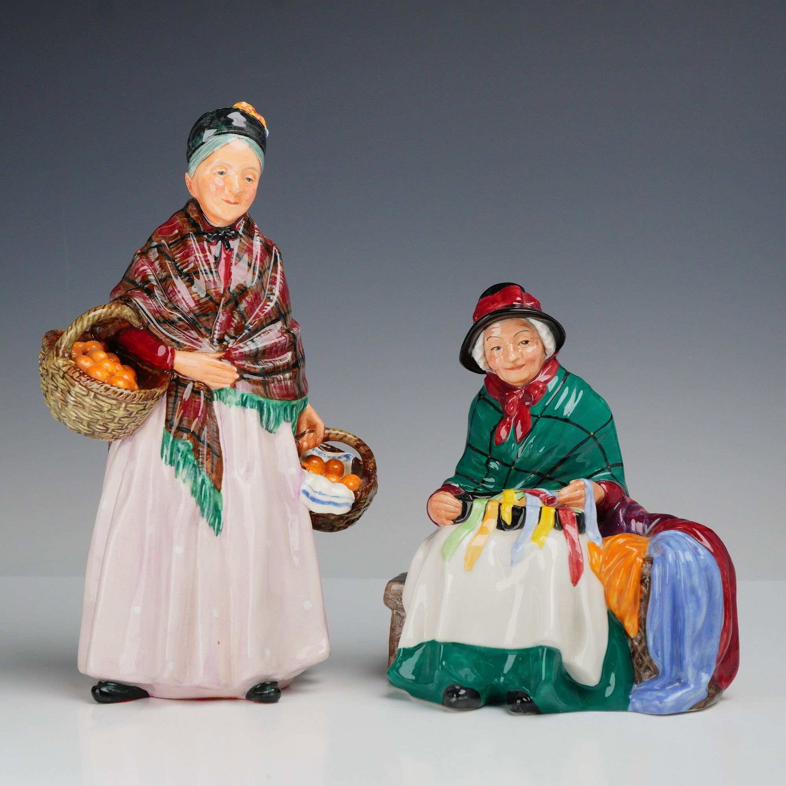 2pc Royal Doulton Figurines, The Orange Lady HN1759 and Silks and Ribbons HN2017 (1 of 3)