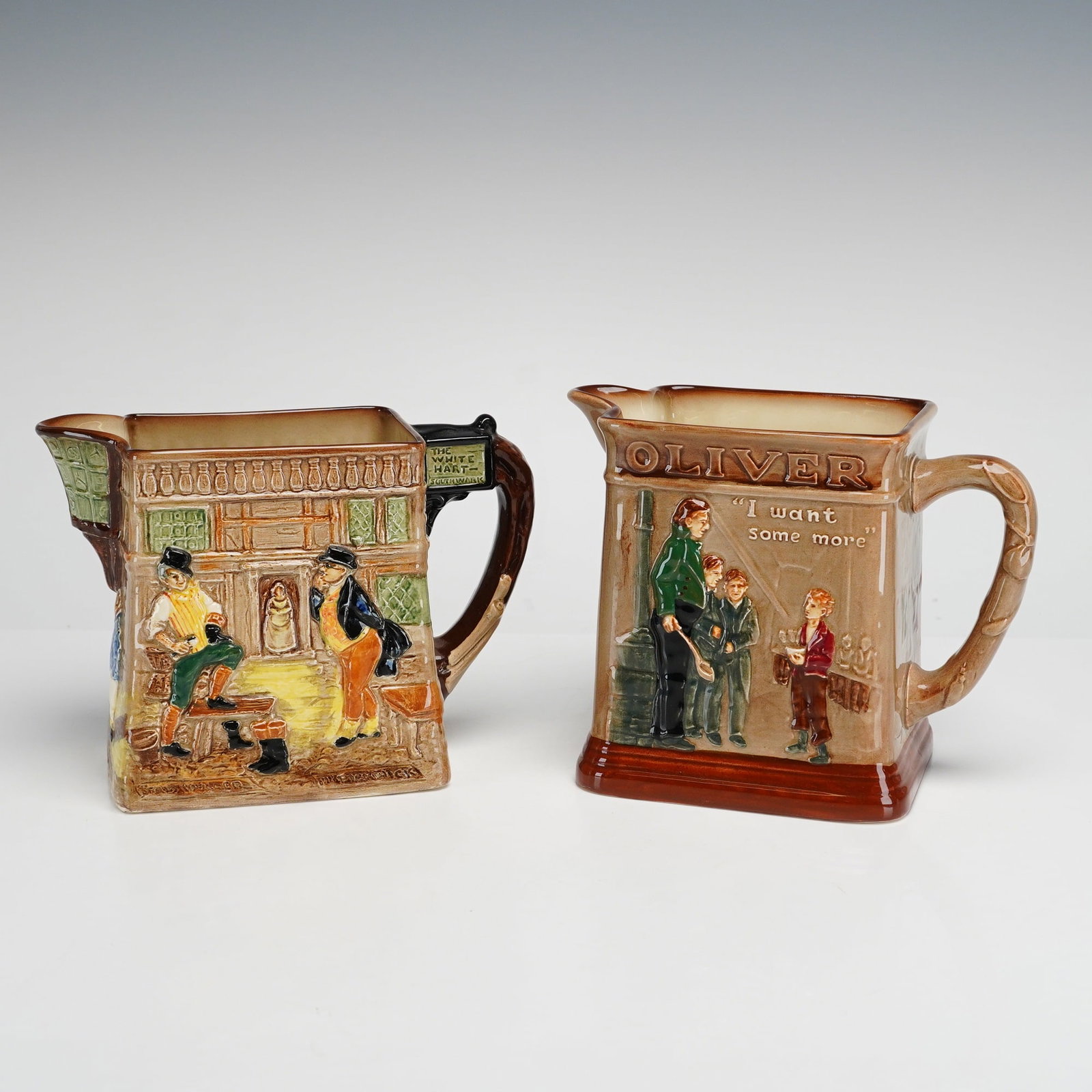 2pc Royal Doulton Dickensware Relief-Molded Earthenware Jugs (1 of 3)