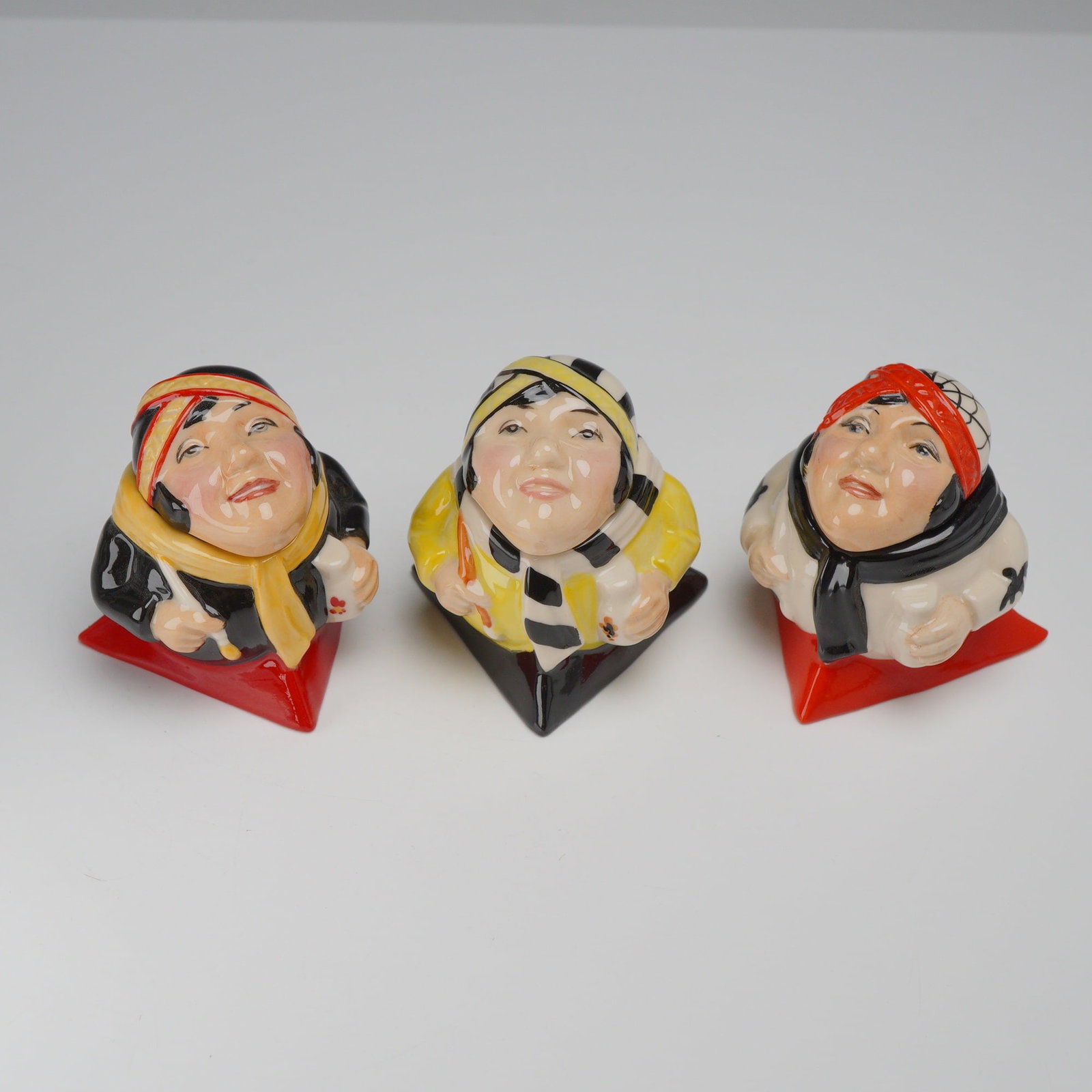 3pc Kevin Francis Ceramic Face Pots, Clarice Cliff (1 of 3)