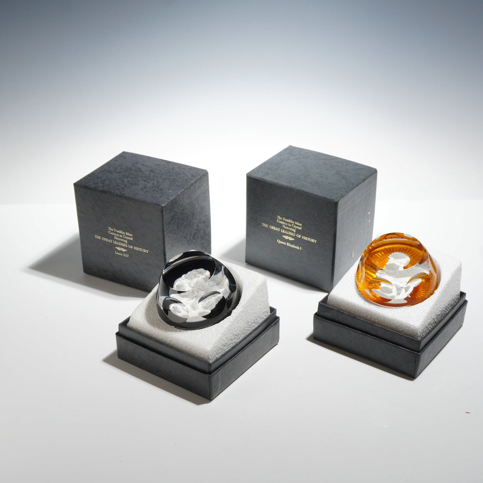 A Pair of Franklin Mint Baccarat Glass Paperweights Including Queen Elizabeth I and Louis XIV (1 of 4)