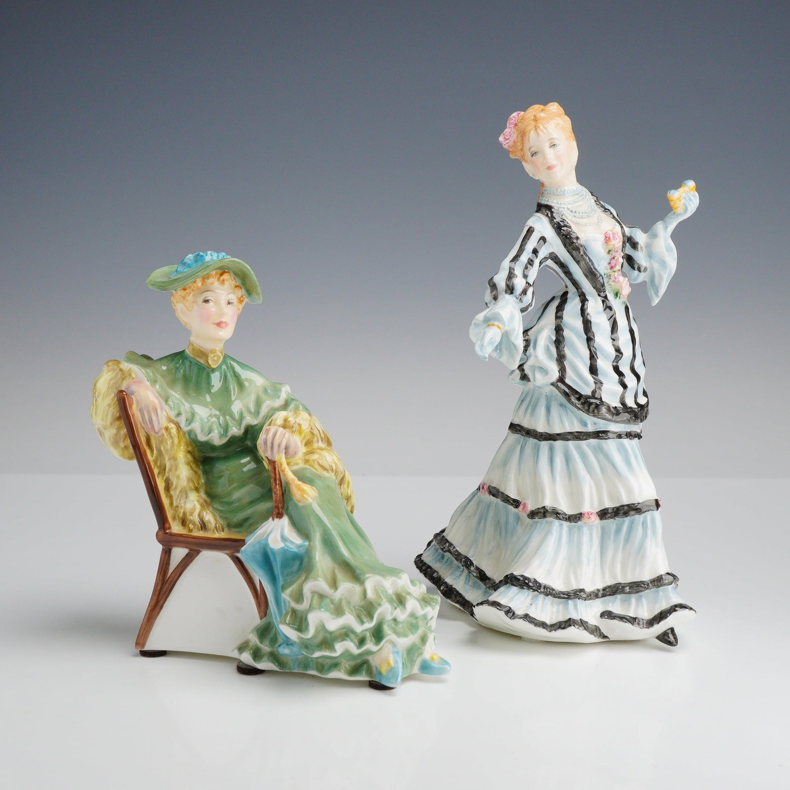 Two Royal Doulton Porcelain Figurines, Ascot HN 2356 and La Loge HN 3472 (1 of 3)