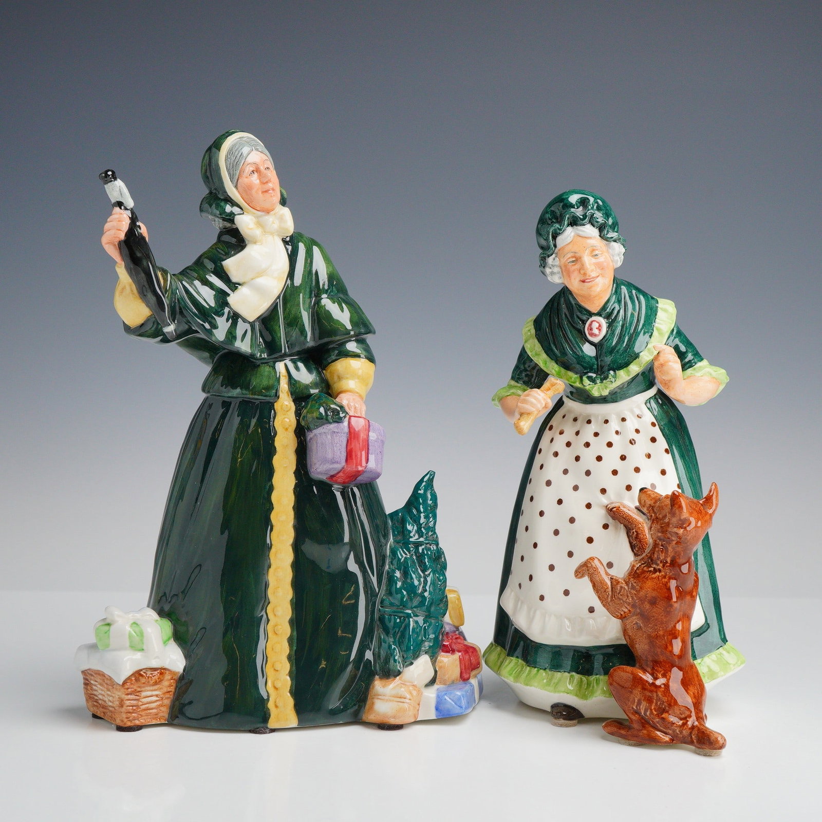 Two Royal Doulton Porcelain Figurines, Old Mother Hubbard HN 2314 and Christmas Parcels HN 2851 (1 of 3)