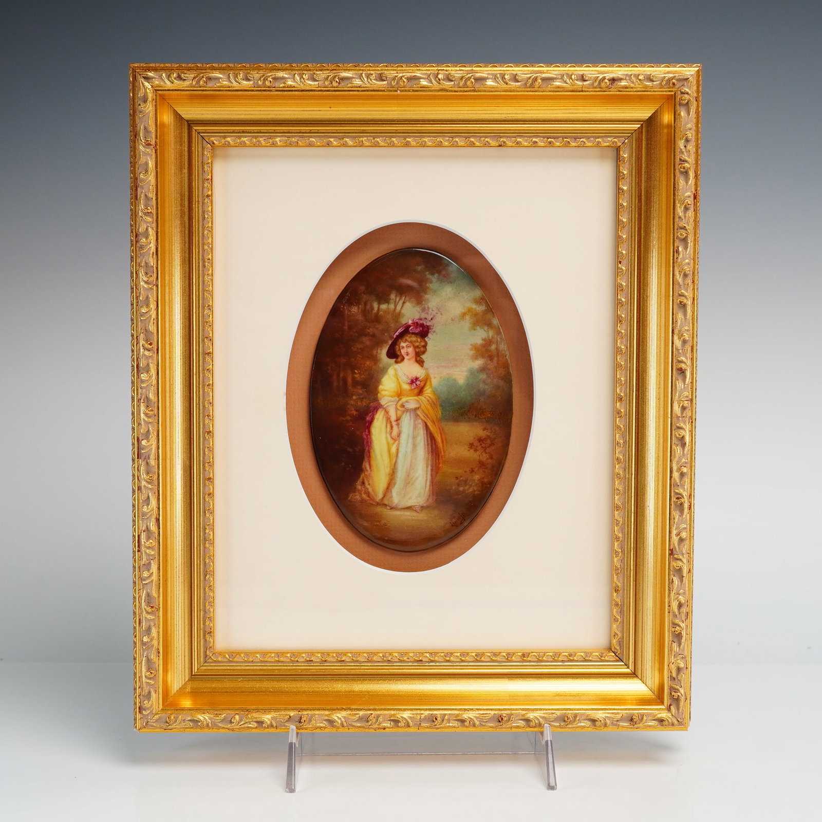 Framed Leslie Johnson Hand-Painted Plaque, Portrait of a Young Lady (1 of 5)
