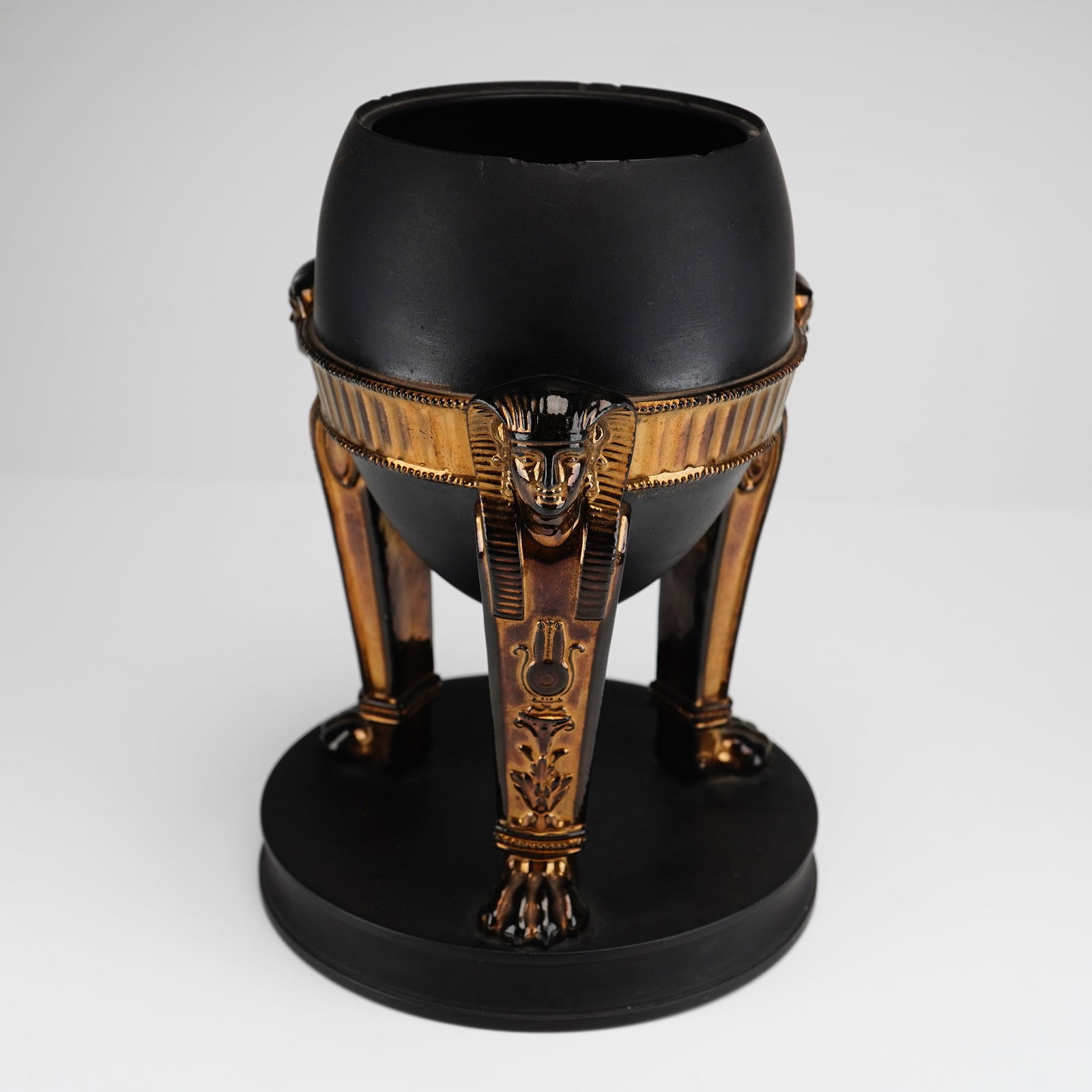 Wedgwood Black Basalt Egyptian Revival Bronzed Tripod Vase (1 of 5)