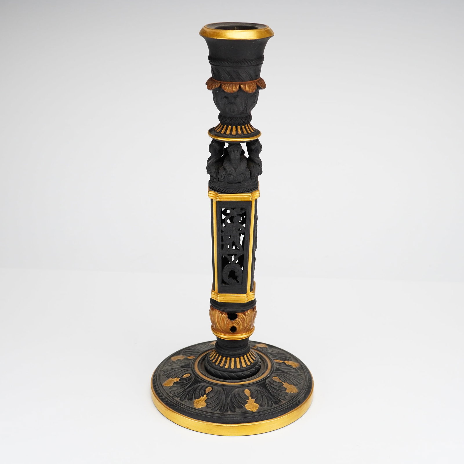 Wedgwood Black Basalt and Parcel-Gilt Neoclassical Candlestick (1 of 4)