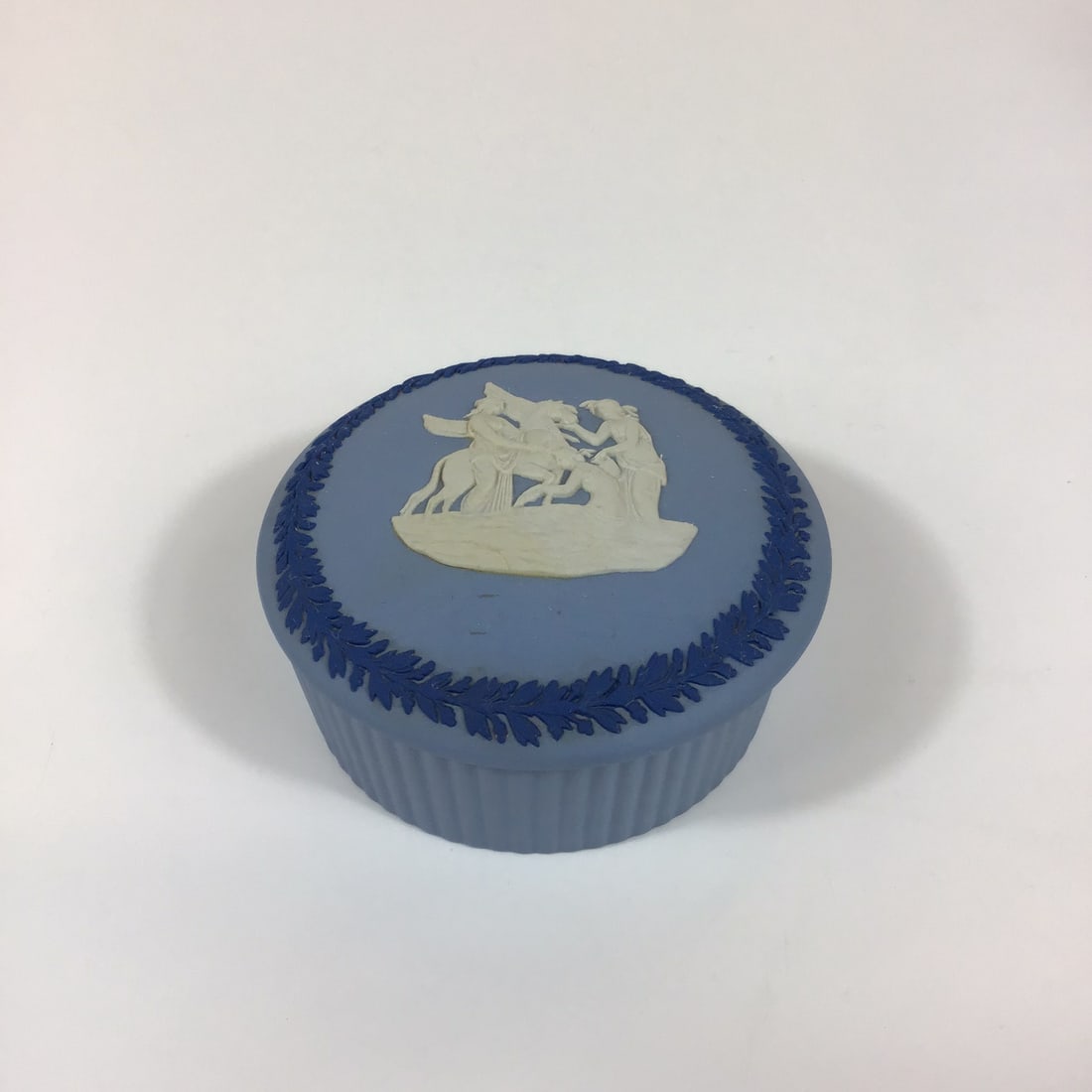 Wedgwood Blue Jasperware Round Fluted Lidded Trinket Box (1 of 3)
