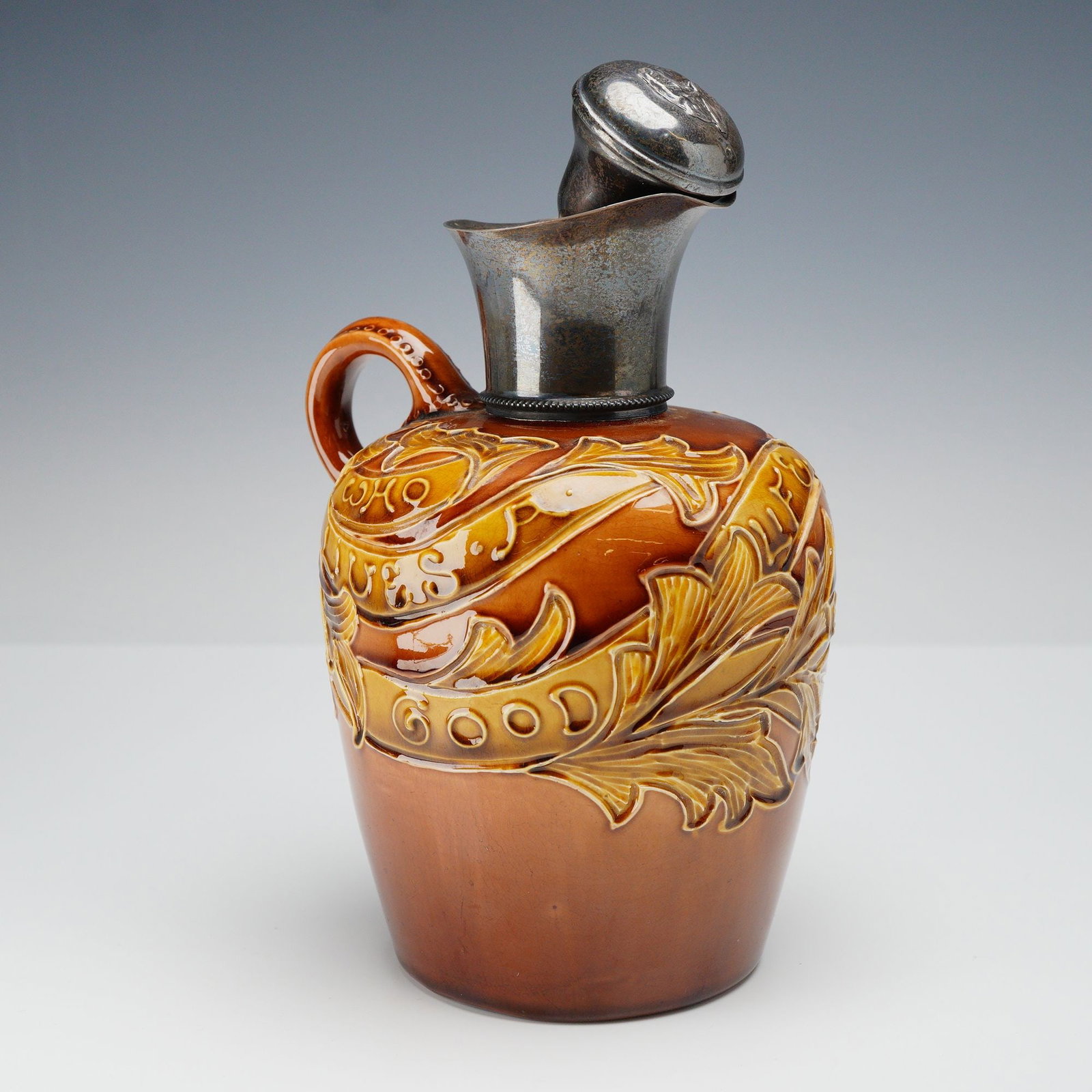 Wedgwood by Harry Barnard Glazed Earthenware Motto Jug with Sterling Silver Top (1 of 3)