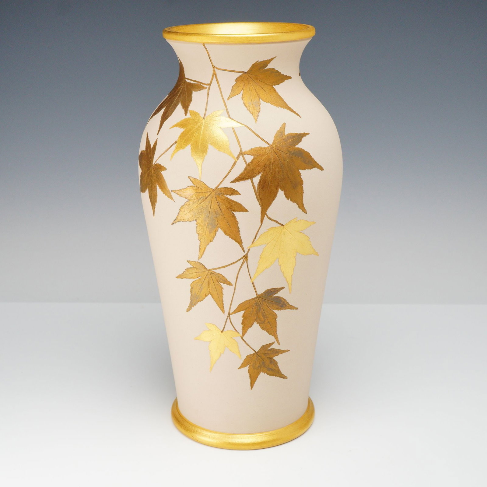 Wedgwood Gilded Ivory Vellum Maple Leaf Motif Vase (1 of 3)