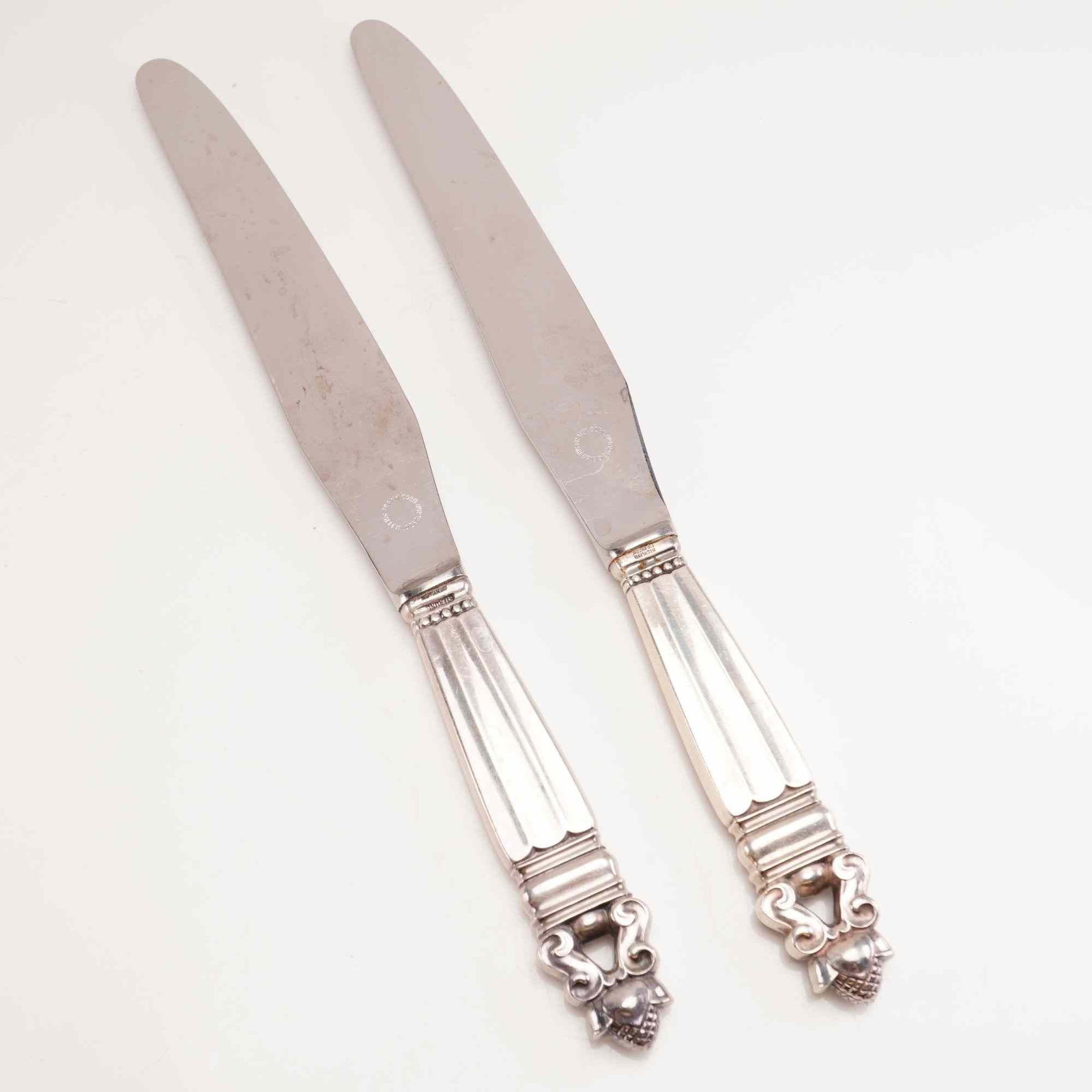 2pc George Jensen Sterling Silver and Frank Cobb Stainless Steel Dinner Knives, Acorn (1 of 5)