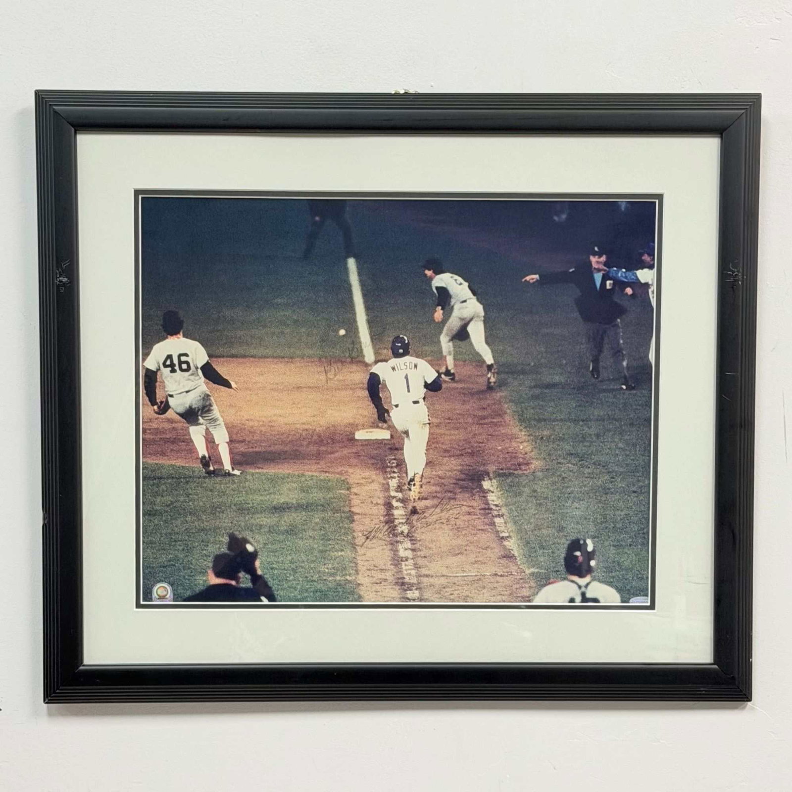 Mookie Wilson and Bill Buckner Dual-Signed Framed Photograph of the 1986 World Series Game 6 with (1 of 4)
