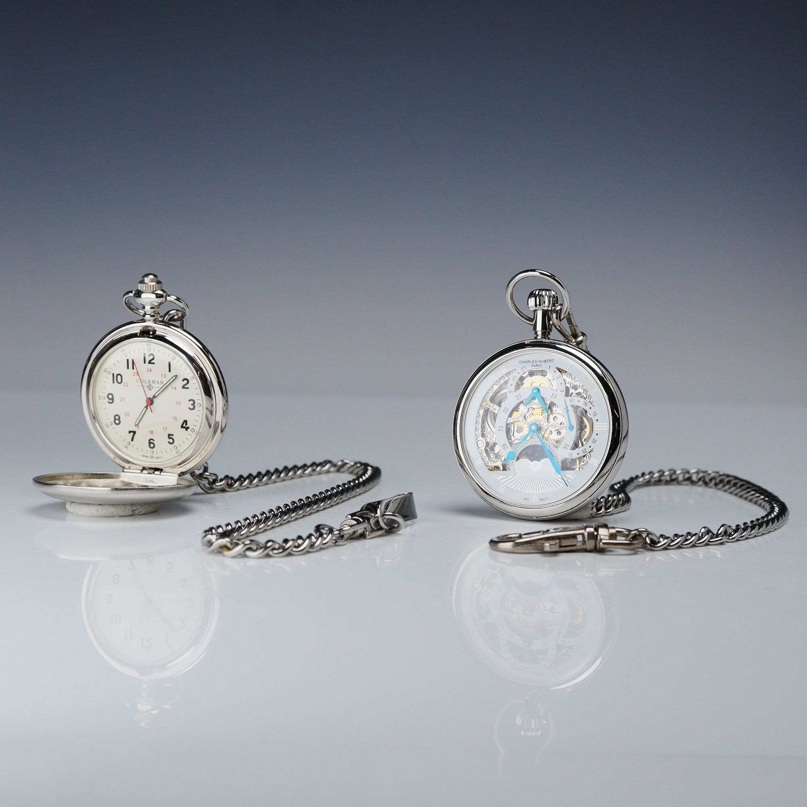 Two Silver-Tone Pocket Watches including Charles-Hubert Paris Skeleton and Coleman Hunter Case (1 of 5)