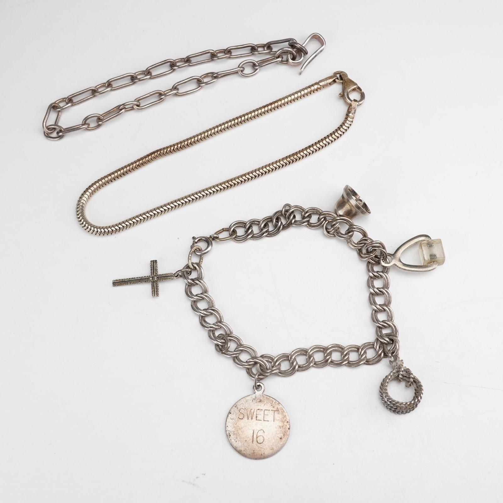 Three Sterling Silver Bracelets including Italian Snake Chain and Mexican Link Chain (1 of 5)