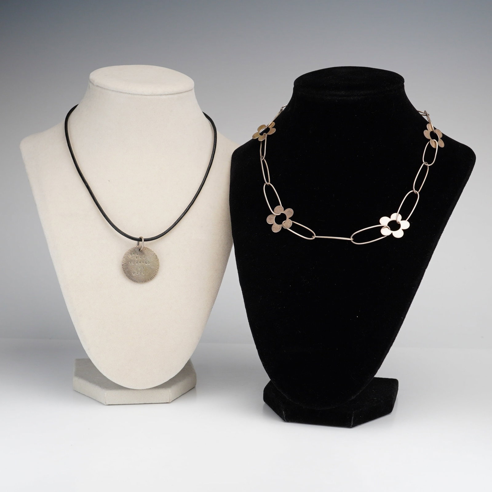 Two Sterling Silver Necklaces Including a Floral Station Chain and a Hand-Stamped Pendant (1 of 5)