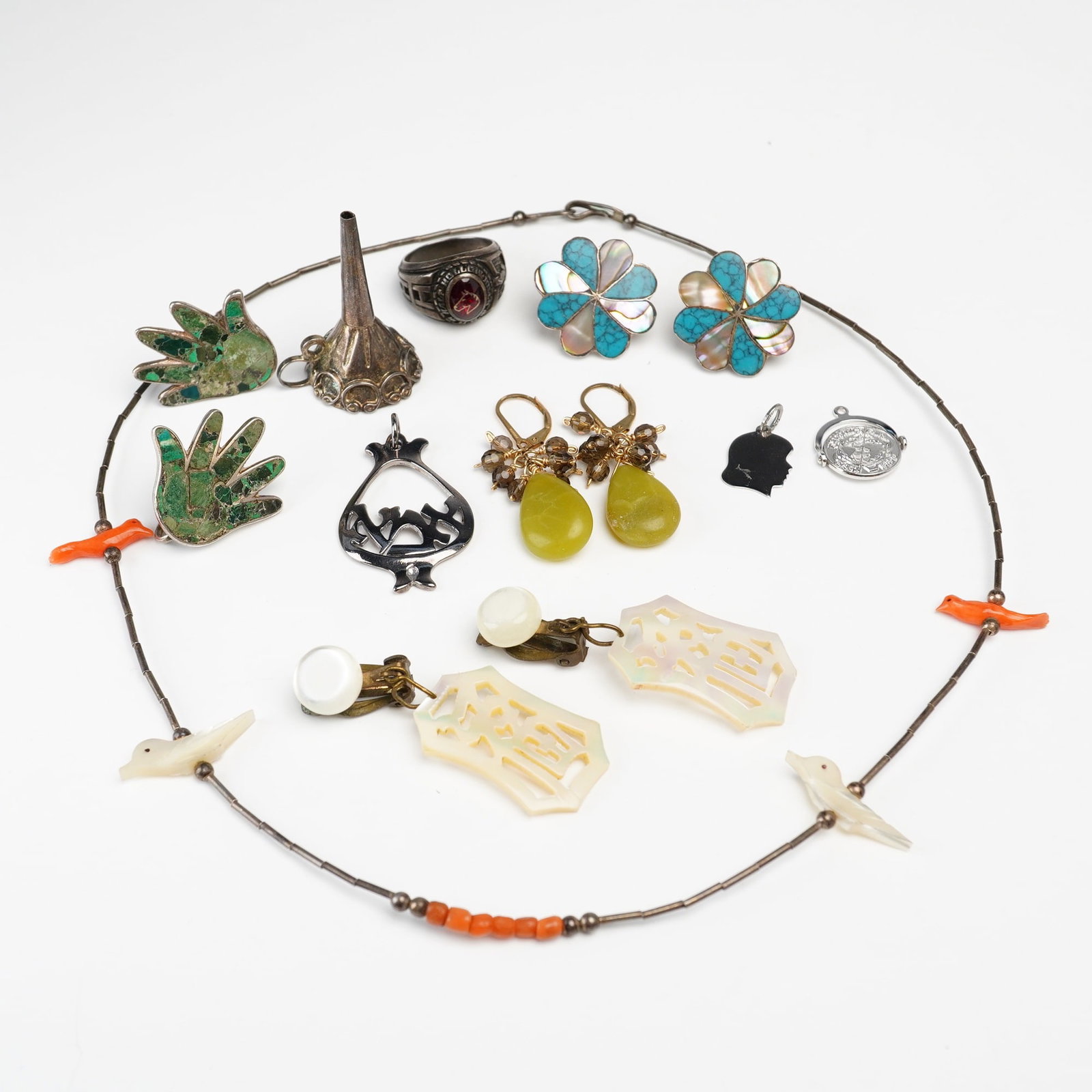 14pc Silver Toned Jewelry Including 4 Pairs of Earrings, 4 Pendants, 1 Ring and 1 Necklace (1 of 5)