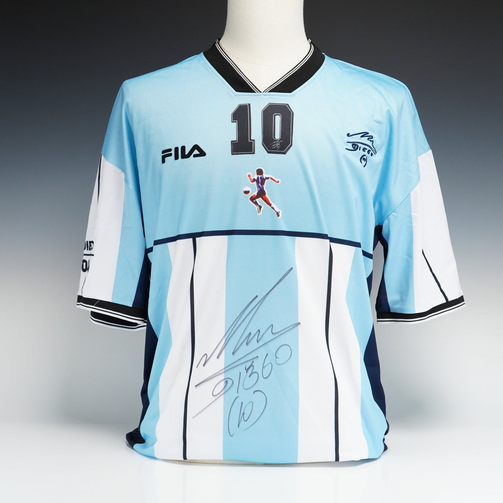 Diego Maradona Autographed Fila Testimonial Soccer Jersey with Certificate of Authenticity (1 of 4)