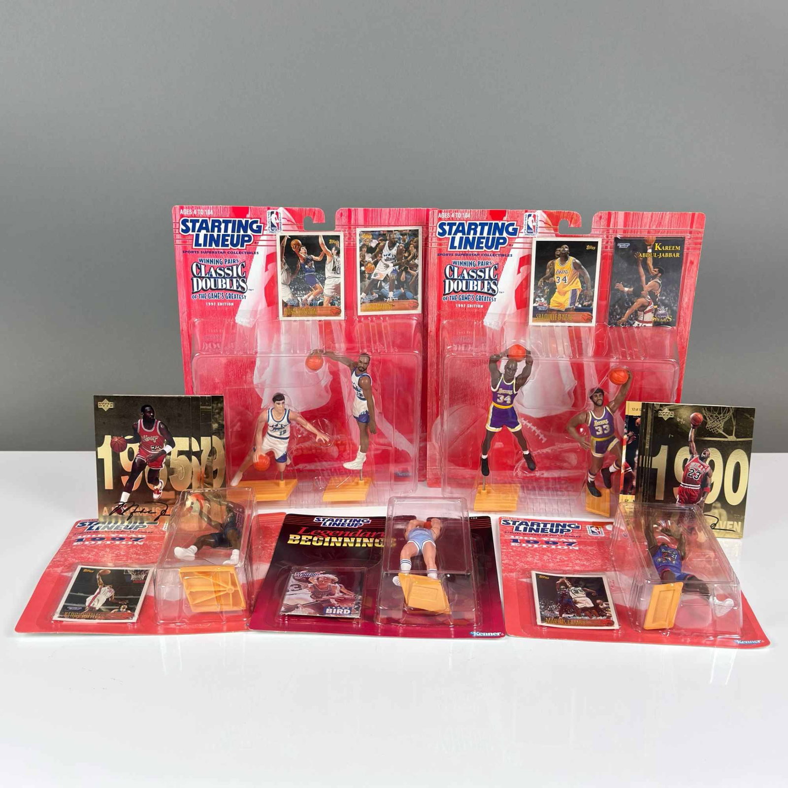 17pc Starting Lineup Basketball Boxed Figurines and Upper Deck Michael Jordan Highlight Jumbo Cards (1 of 4)