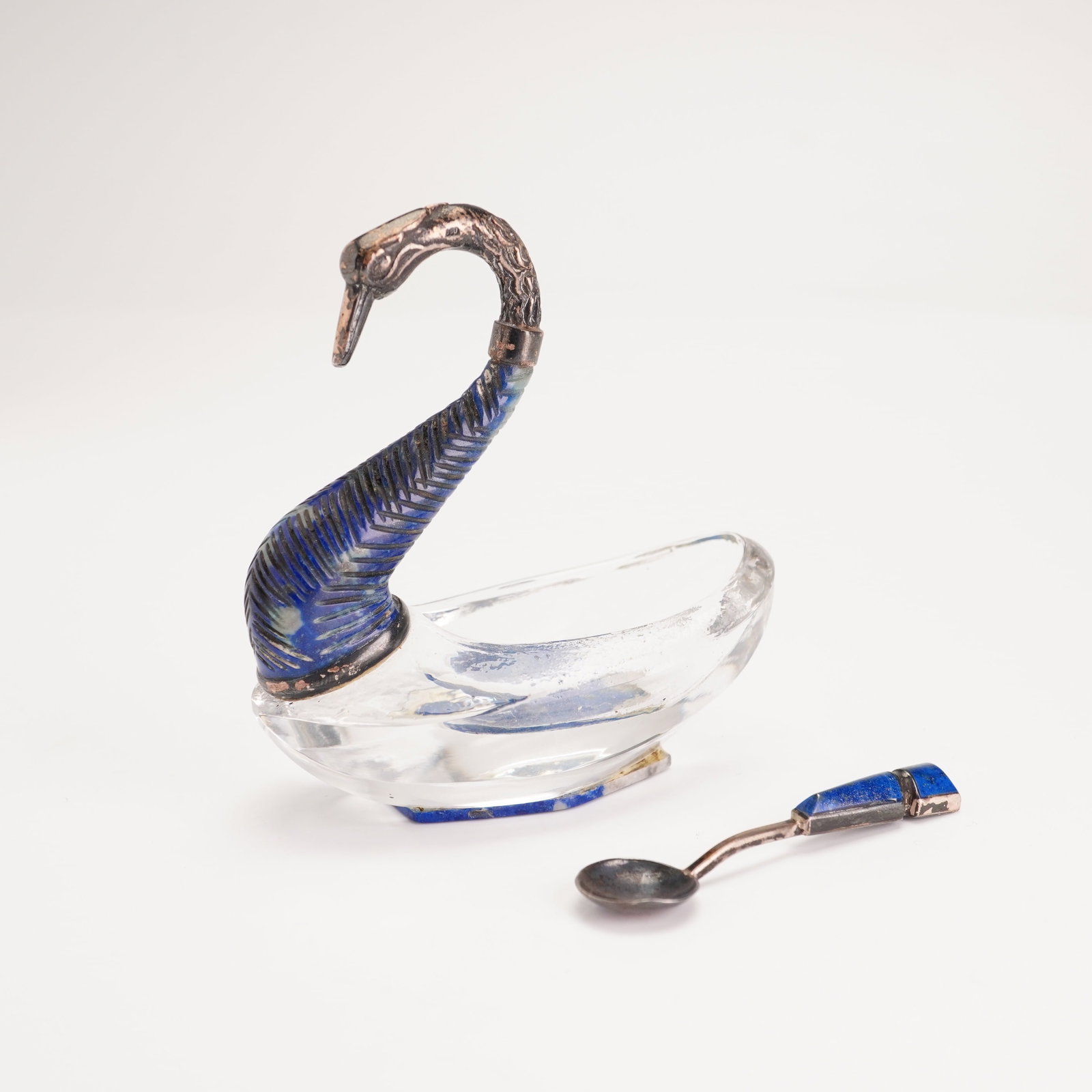Vintage Morita Gil Chilean Lapis Lazuli Salt Cellar with Sterling Silver Spoon (1 of 4)