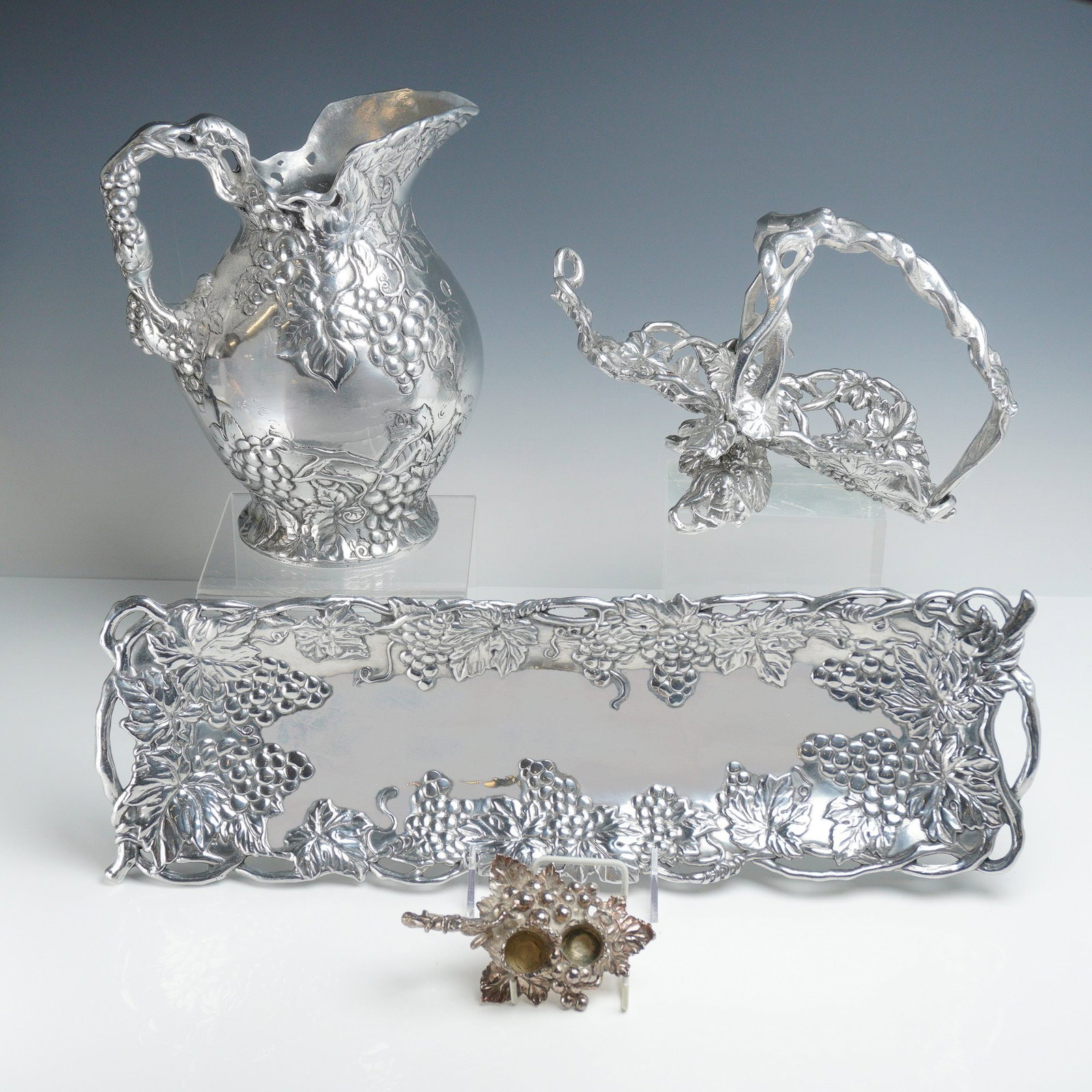 4pc Pewter Arthur Court Grapevine Jug, Wine Carrier, Tray, and Candleholder (1 of 4)