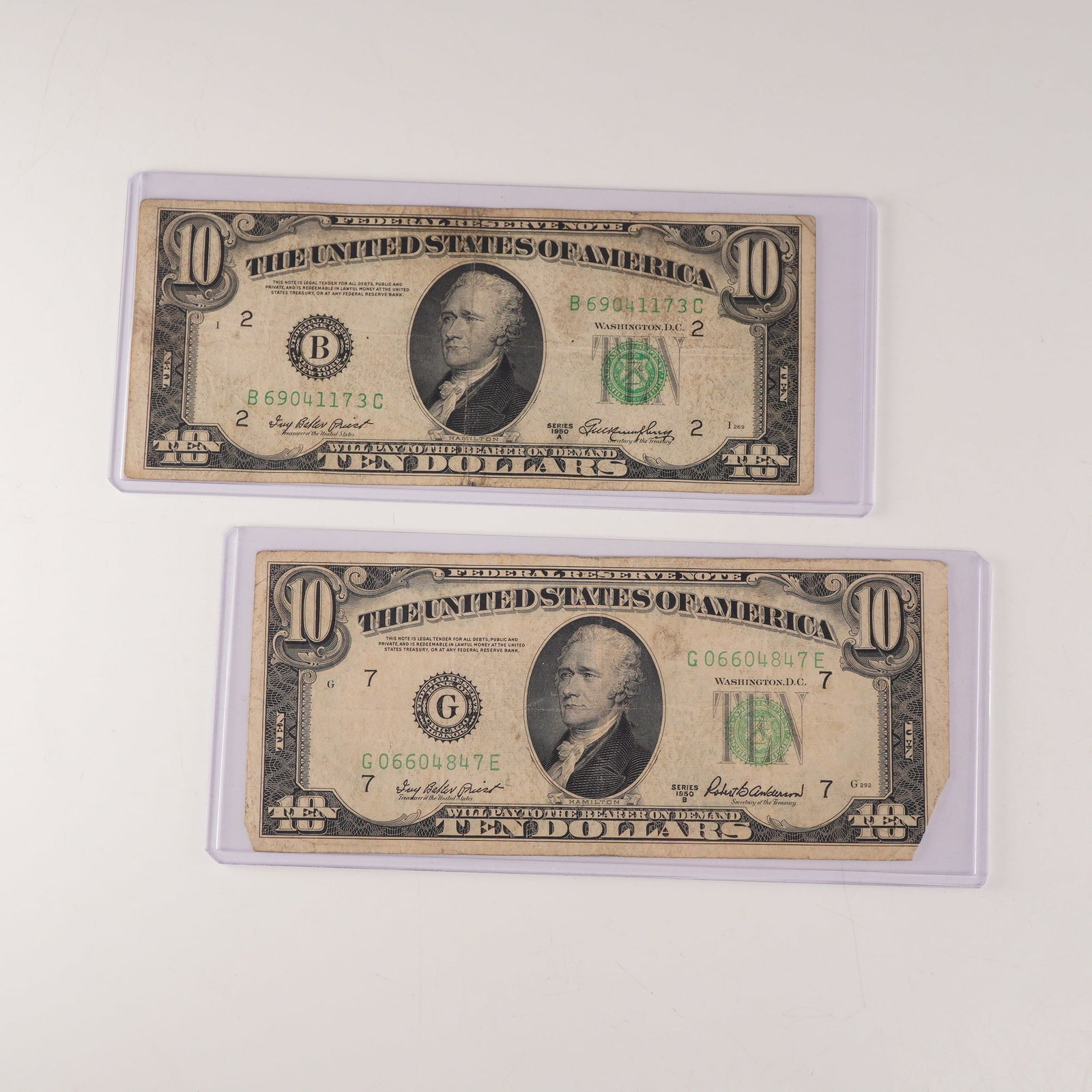 2pc 1950A,B U.S. Federal Reserve Ten Dollar Notes (1 of 2)