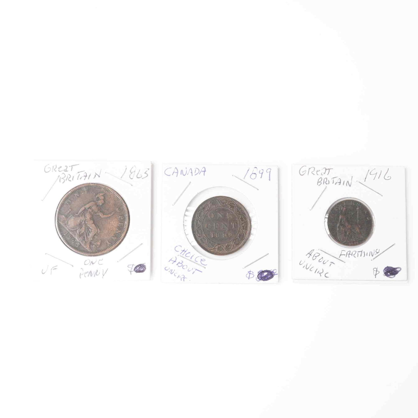 3pc 1863 to 1916 British Coins & 1899 Canadian Cent (1 of 4)