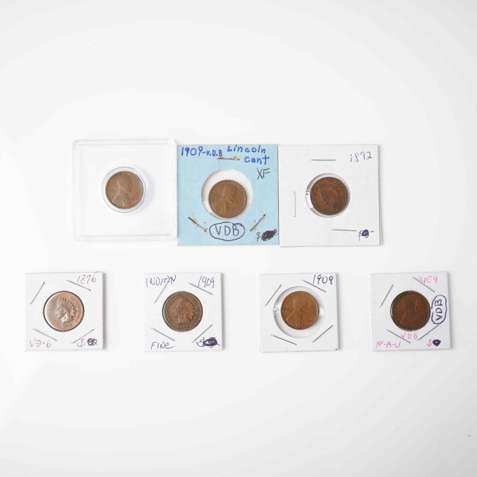 7pc 1892, 1876, 1909-VDB, 1909, US 1 Cent Coins (1 of 2)