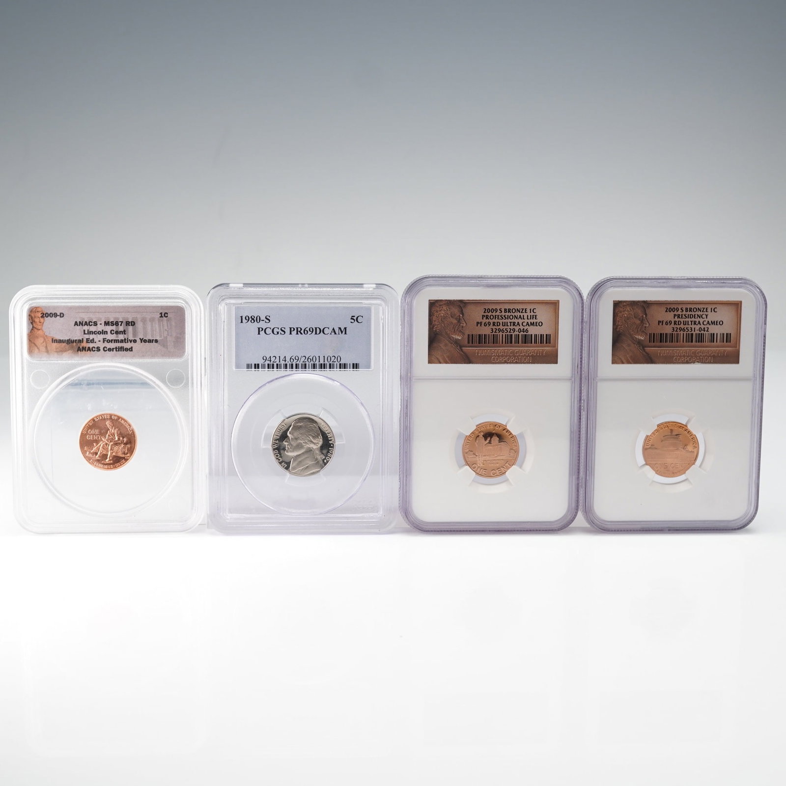 4pc 2009 Graded Lincon Pennies & 1980-S Graded Jefferson Nickel (1 of 6)