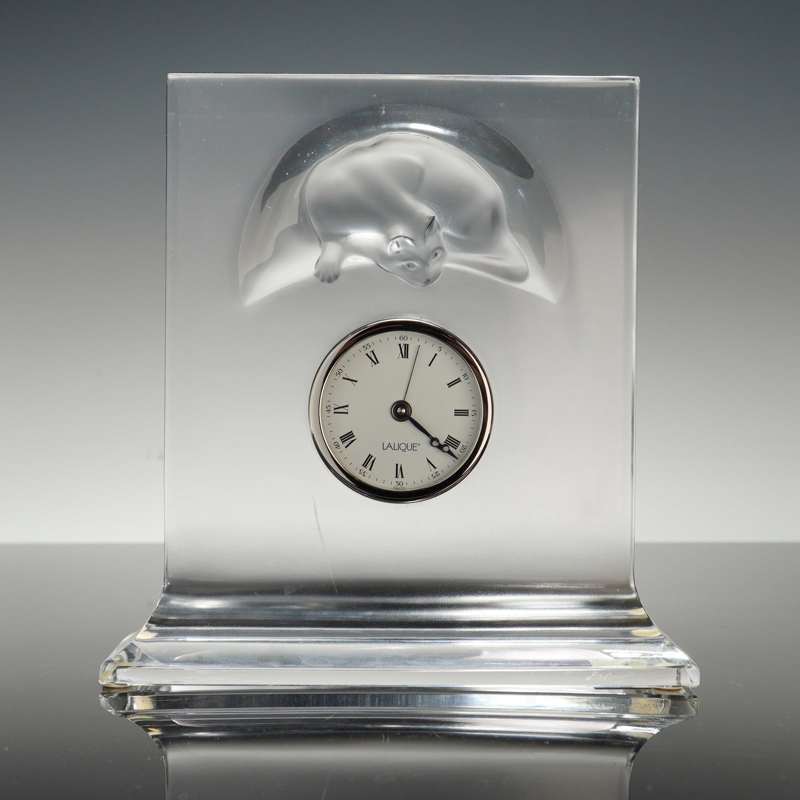 Lalique "Chat Horloge" Frosted and Clear Crystal Desk Clock (1 of 4)