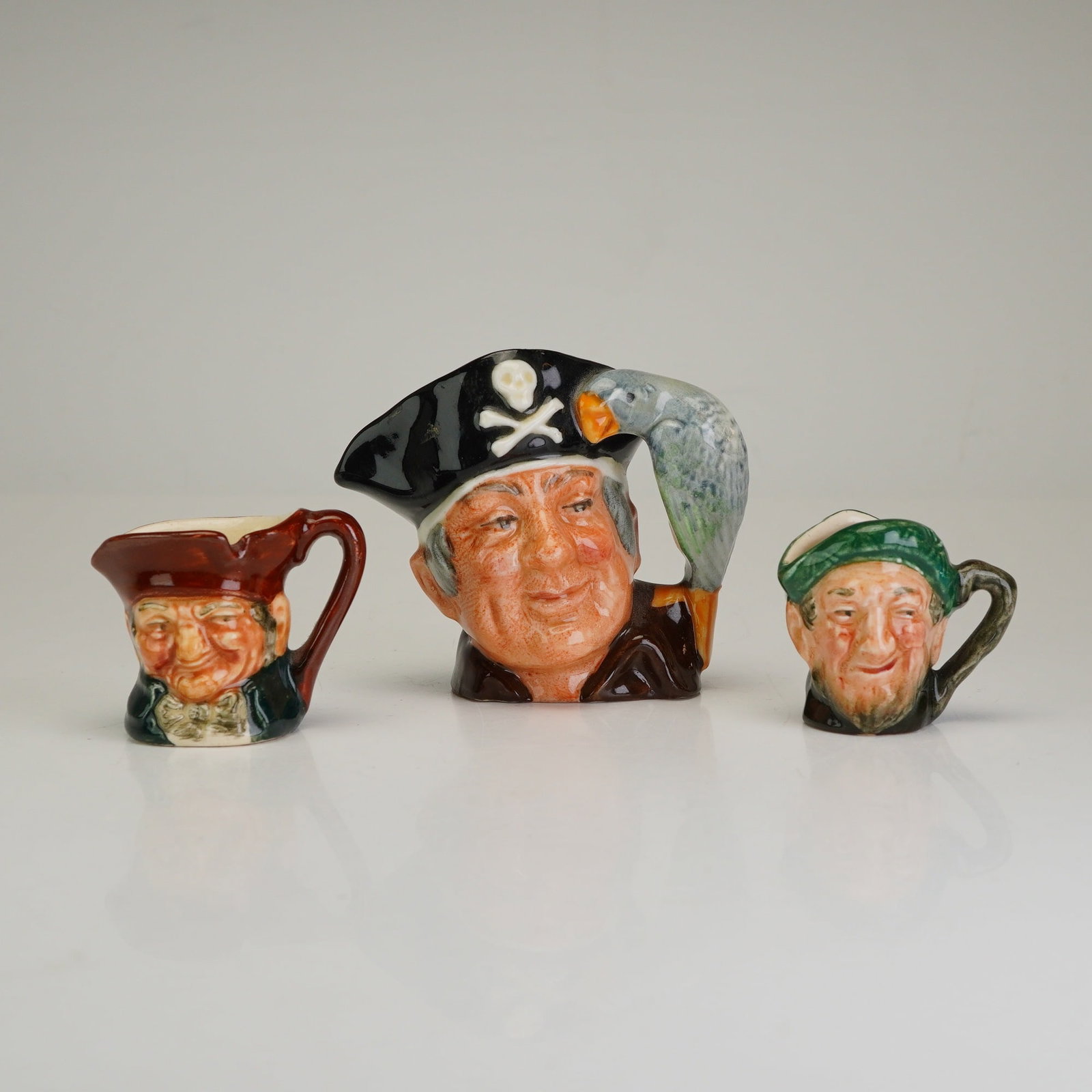 3pc Royal Doulton Mini and Tiny Character Jugs, Old Charley, Long John Silver, and Auld Mac (1 of 4)