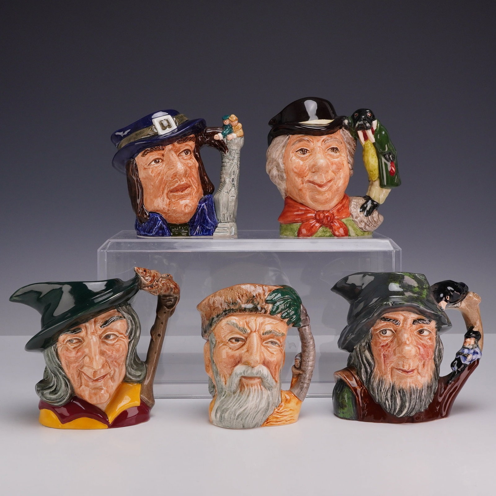 A Set of Five Royal Doulton Character Jugs Including Pied Piper and Robinson Crusoe (1 of 3)
