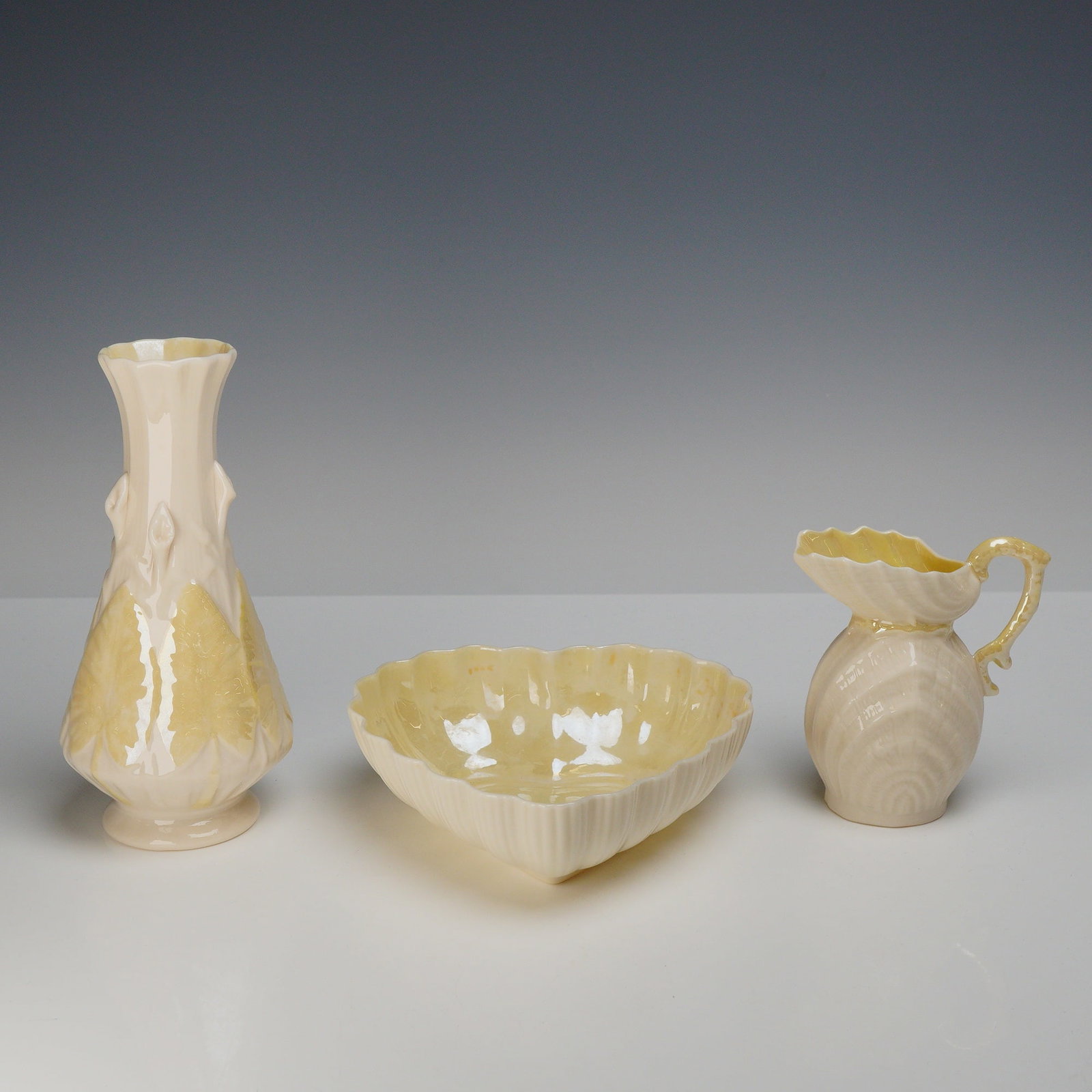 Belleek Parian Porcelain Shell and Leaf Pattern Three Piece Collection (1 of 3)