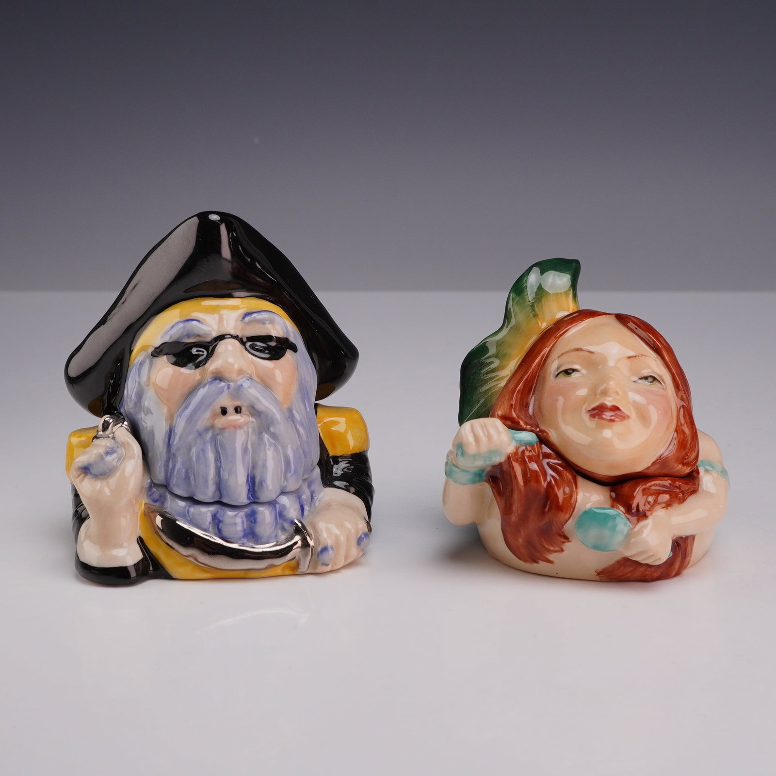 Two Kevin Francis Face Pots Prototype Color Trials, Sea Captain and Ariel (1 of 5)