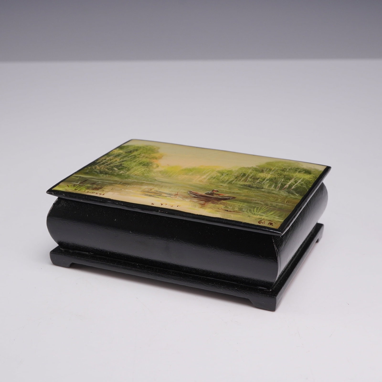 Russian Lacquer Papier-Mache Box with Hand-Painted Landscape (1 of 4)
