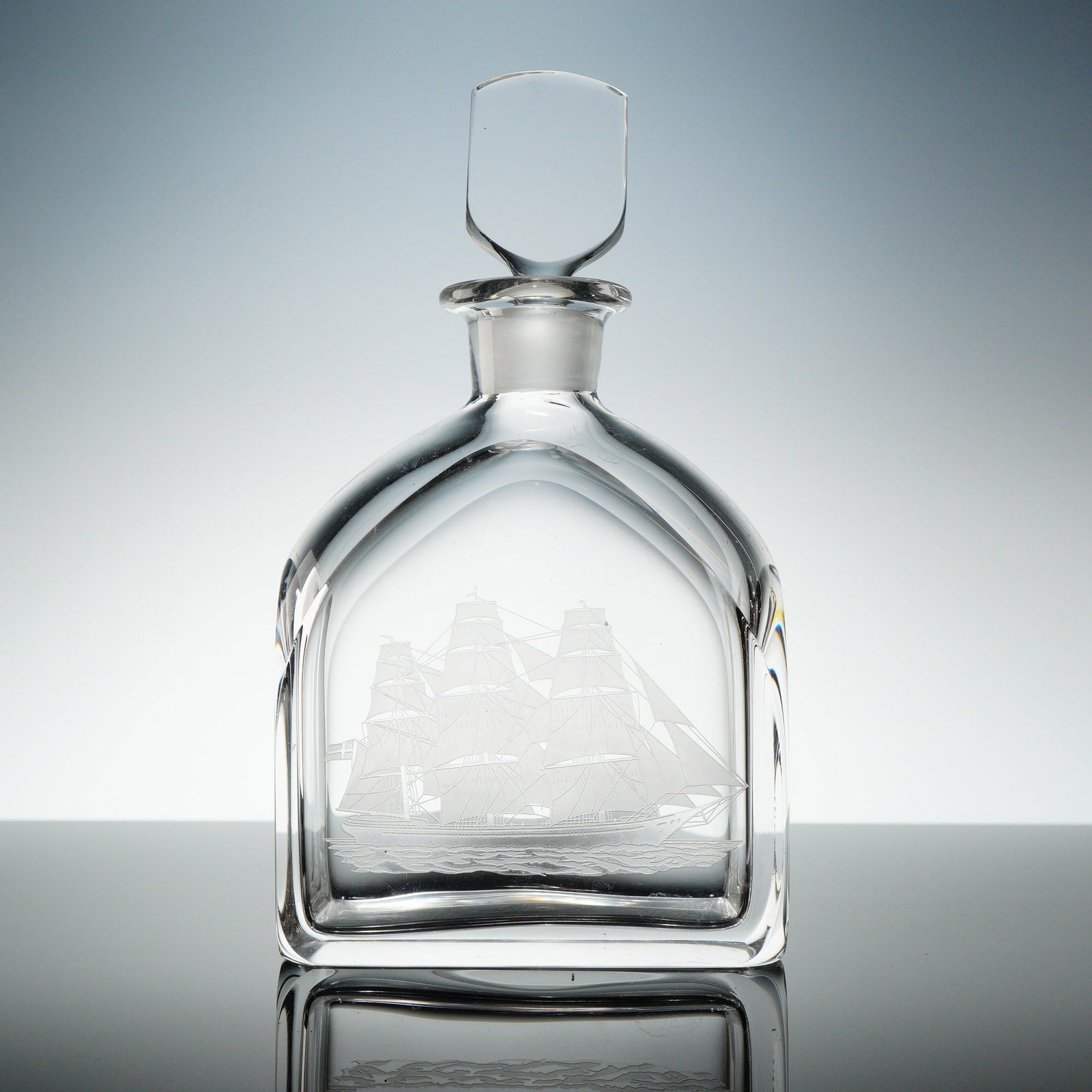 Orrefors Engraved Ship Motif Crystal Decanter with Stopper (1 of 4)