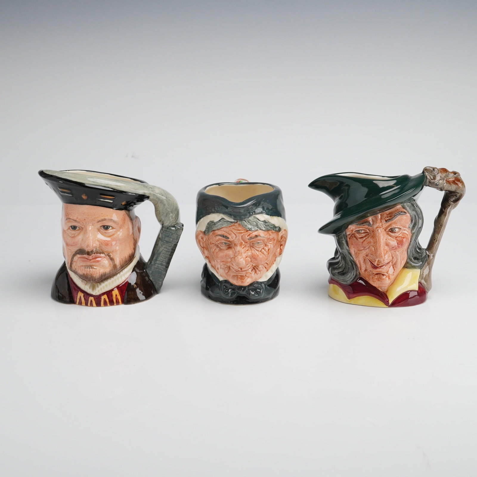 3pc Royal Doulton Character Jugs, Henry VIII, Granny, and Pied Piper (1 of 3)
