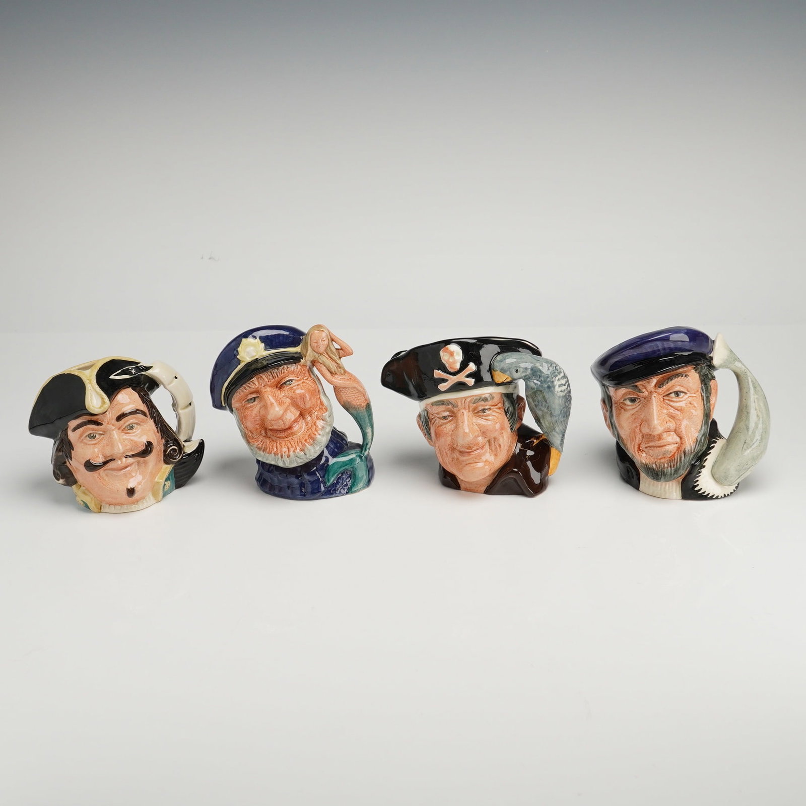 4pc Royal Doulton Character Jugs, Capt Henry Morgan, Old Salt, Long John Silver, Capt Ahab (1 of 3)