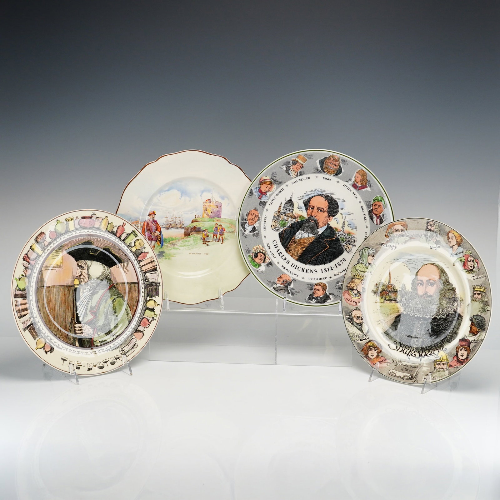 4pc Royal Doulton Decorative Ceramic Plates Featuring Shakespeare, Charles Dickens, and The Doctor (1 of 4)
