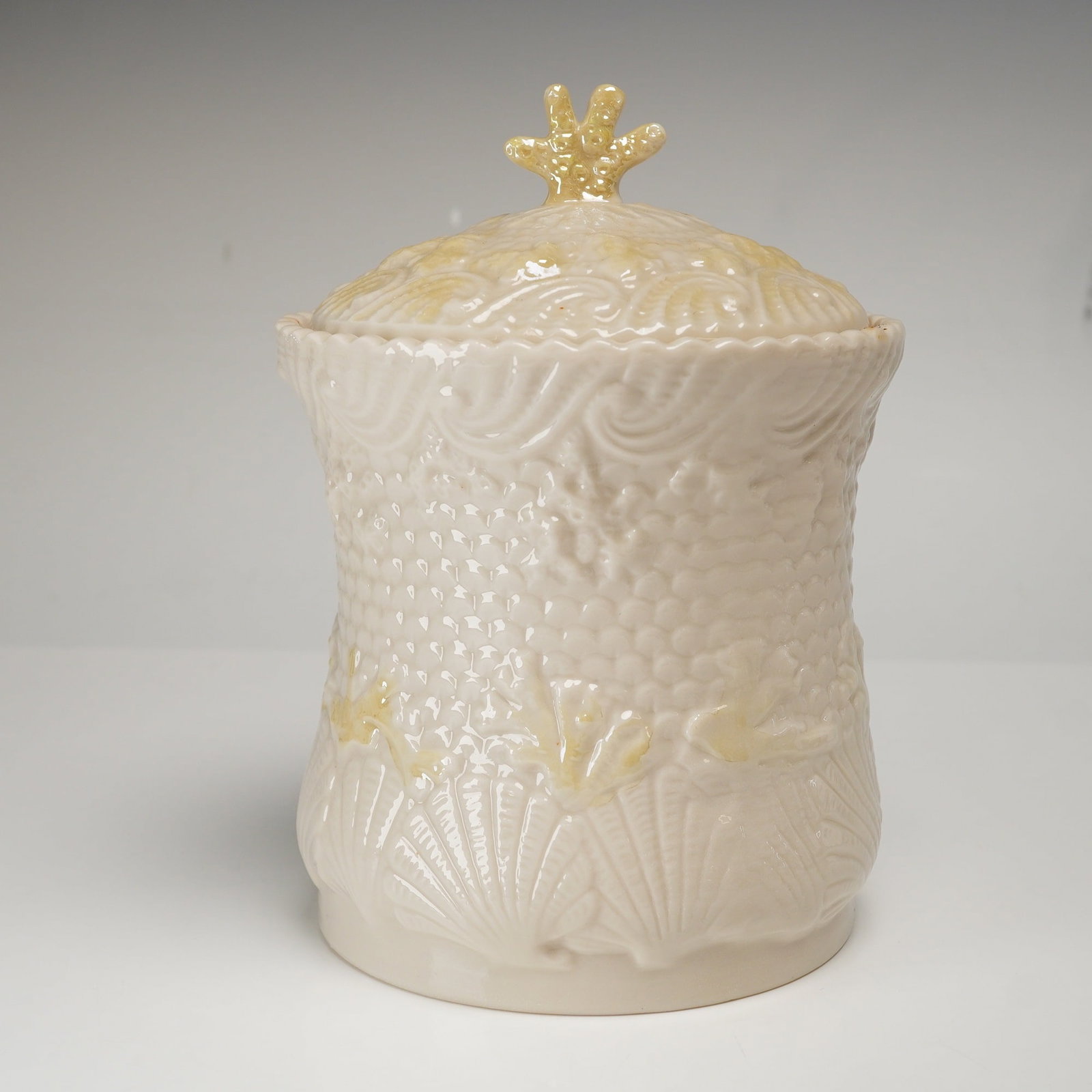 Belleek Neptune Pattern Lidded Biscuit Jar (1 of 3)