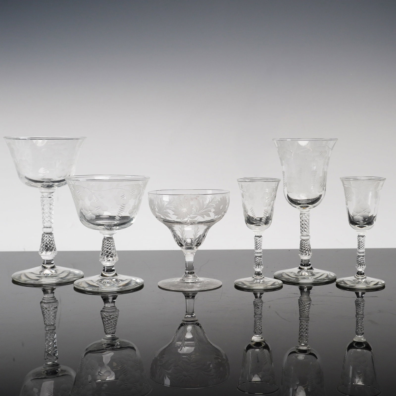 6pc Assortment of Libbey Rock Sharpe Crystal Stemware in the Marshfield Pattern (1 of 3)
