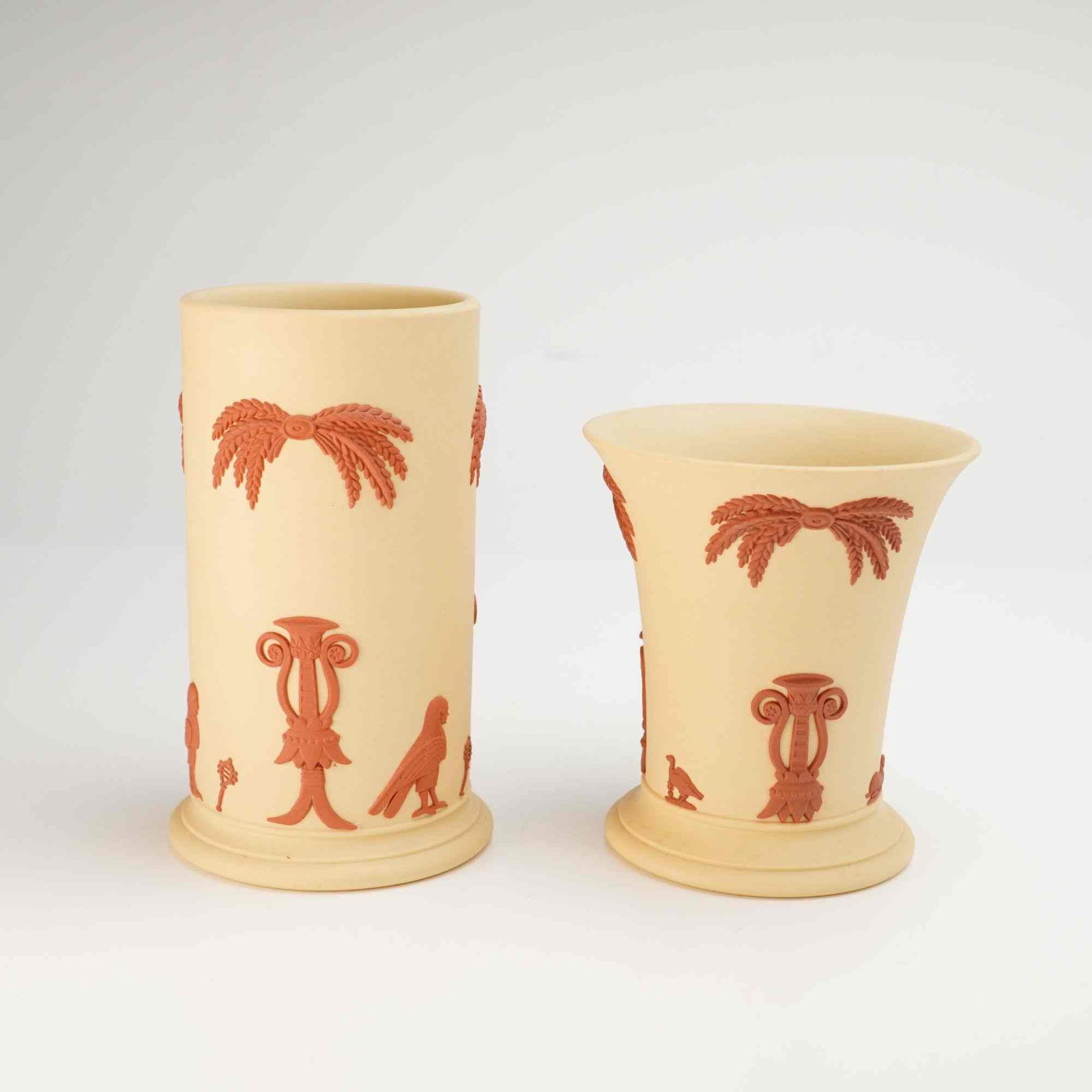 Two Wedgwood Primrose and Terracotta Jasperware Egyptian Revival Vases (1 of 4)