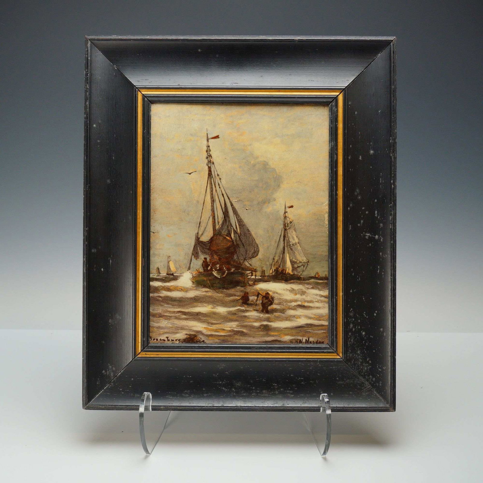 Hendrik Willem Mesdag (Dutch, 1831-1915) Rozenburg den Haag Porcelain Plaque, Maritime Scene (1 of 6)