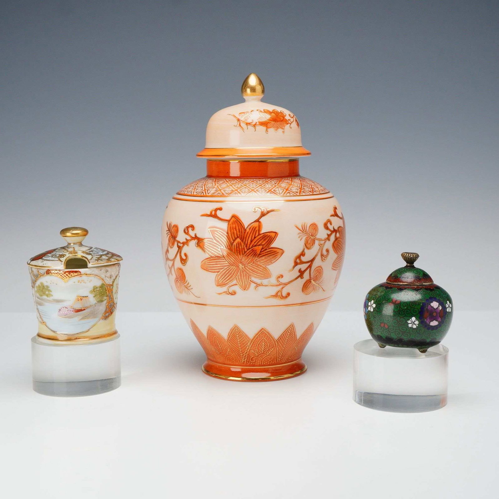 Three Japanese Lidded Jars Including an Andrea by Sadek Ginger Jar and a Royal Satsuma Nippon (1 of 3)