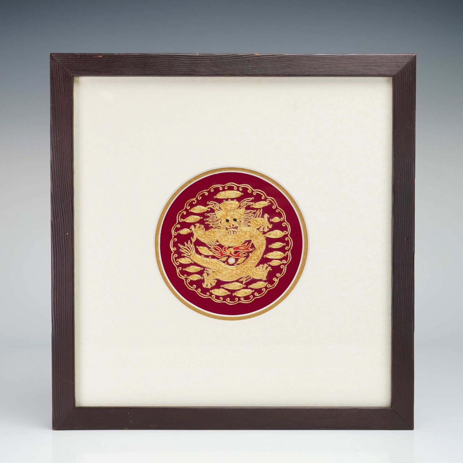 Framed Chinese Gold Thread Embroidered Dragon (1 of 3)