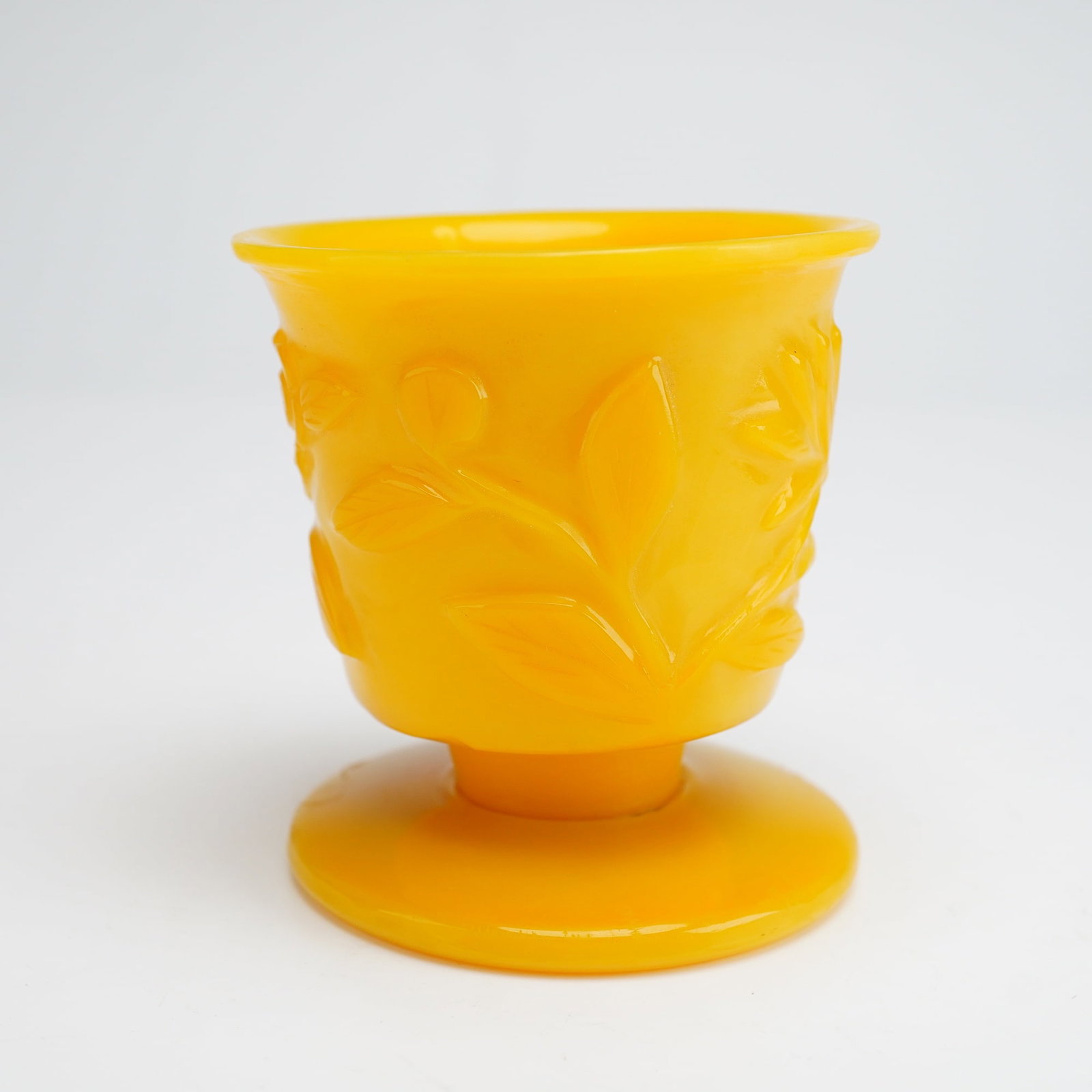 Imperial Yellow Peking Glass Footed Cup with Peach Relief (1 of 3)