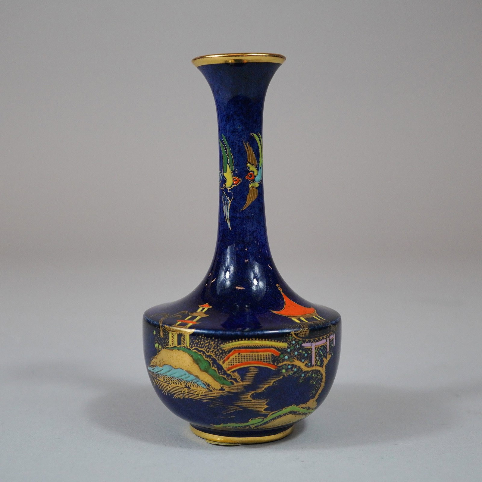 Carlton Ware Cobalt Blue Chinoiserie Enamel Porcelain Vase (1 of 3)