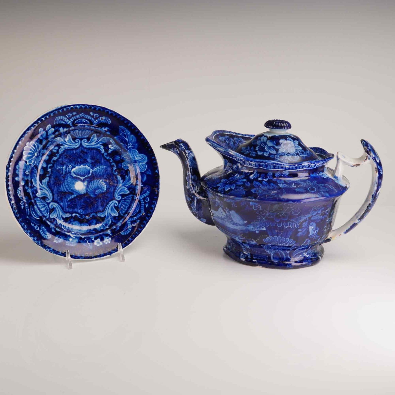 2-Piece Joseph Stubbs Flow Blue Plate and Matching Teapot with Lid (1 of 4)