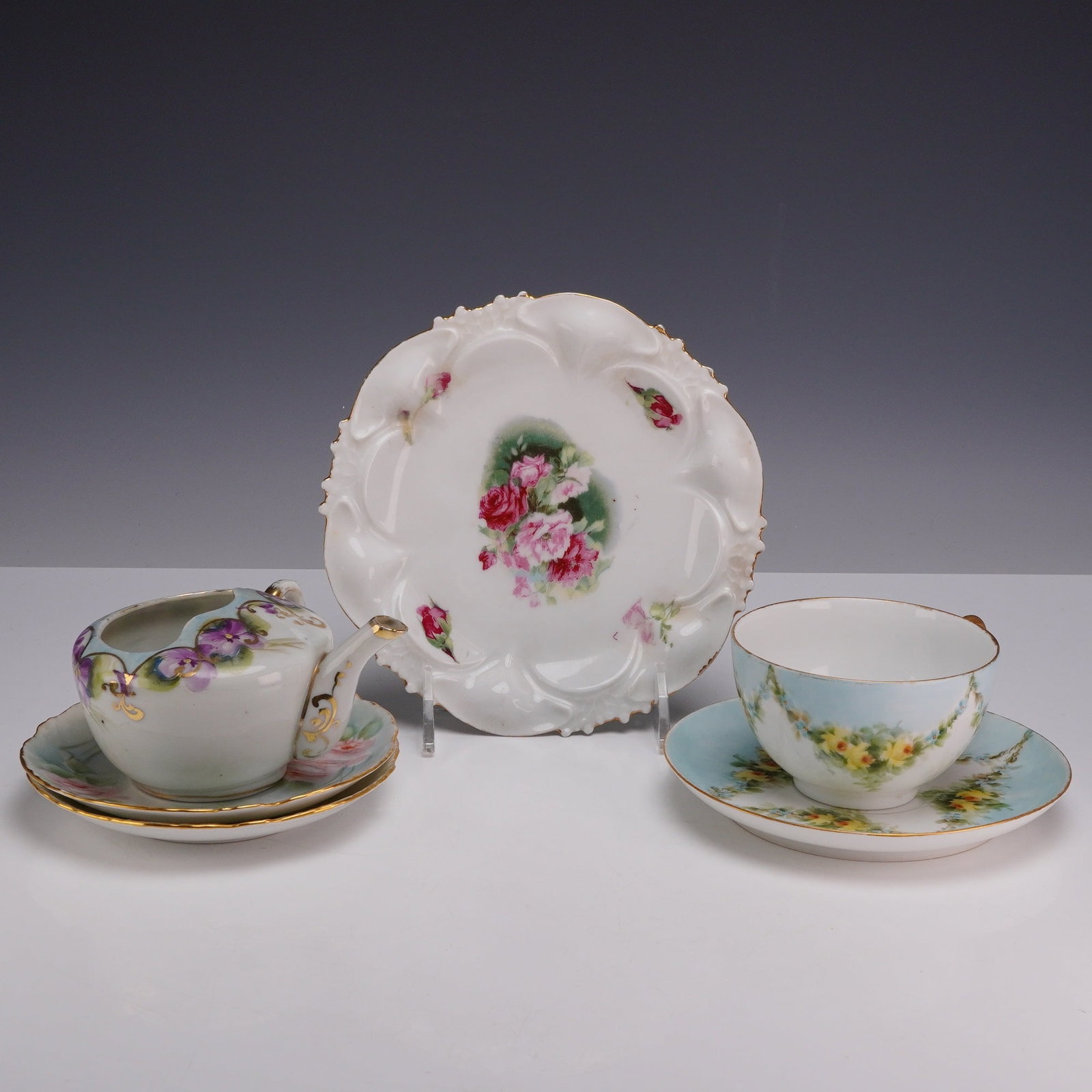6pc Porcelain Lot Including Versailles Bavaria Saucers, Limoges Cup and Saucer, Victoria Austria (1 of 3)