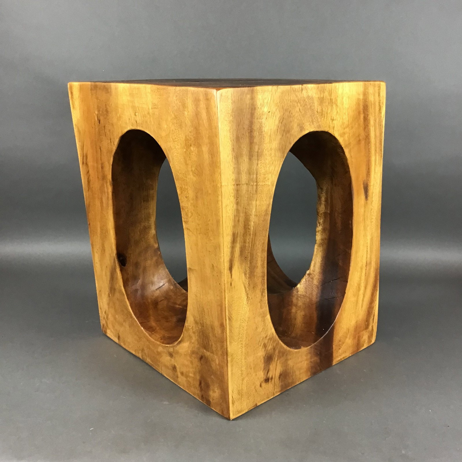 Contemporary Organic Modern Solid Wood Windows Cube Side Table - 2